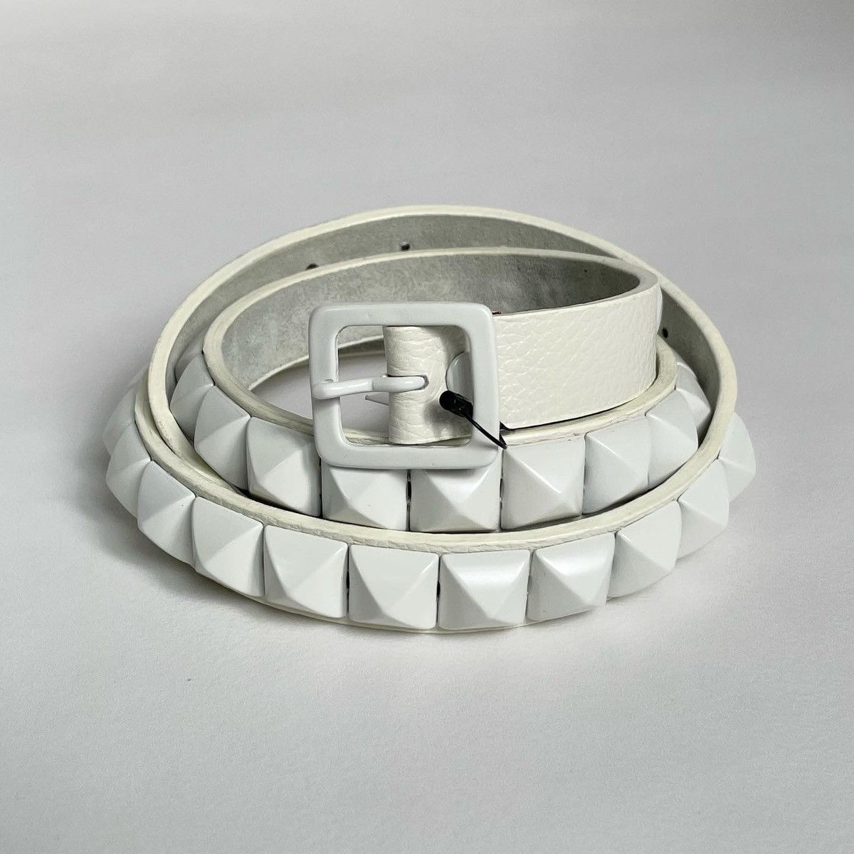 image of Undercover White Leather Pyramid Stud Belt, Men's (Size 32)