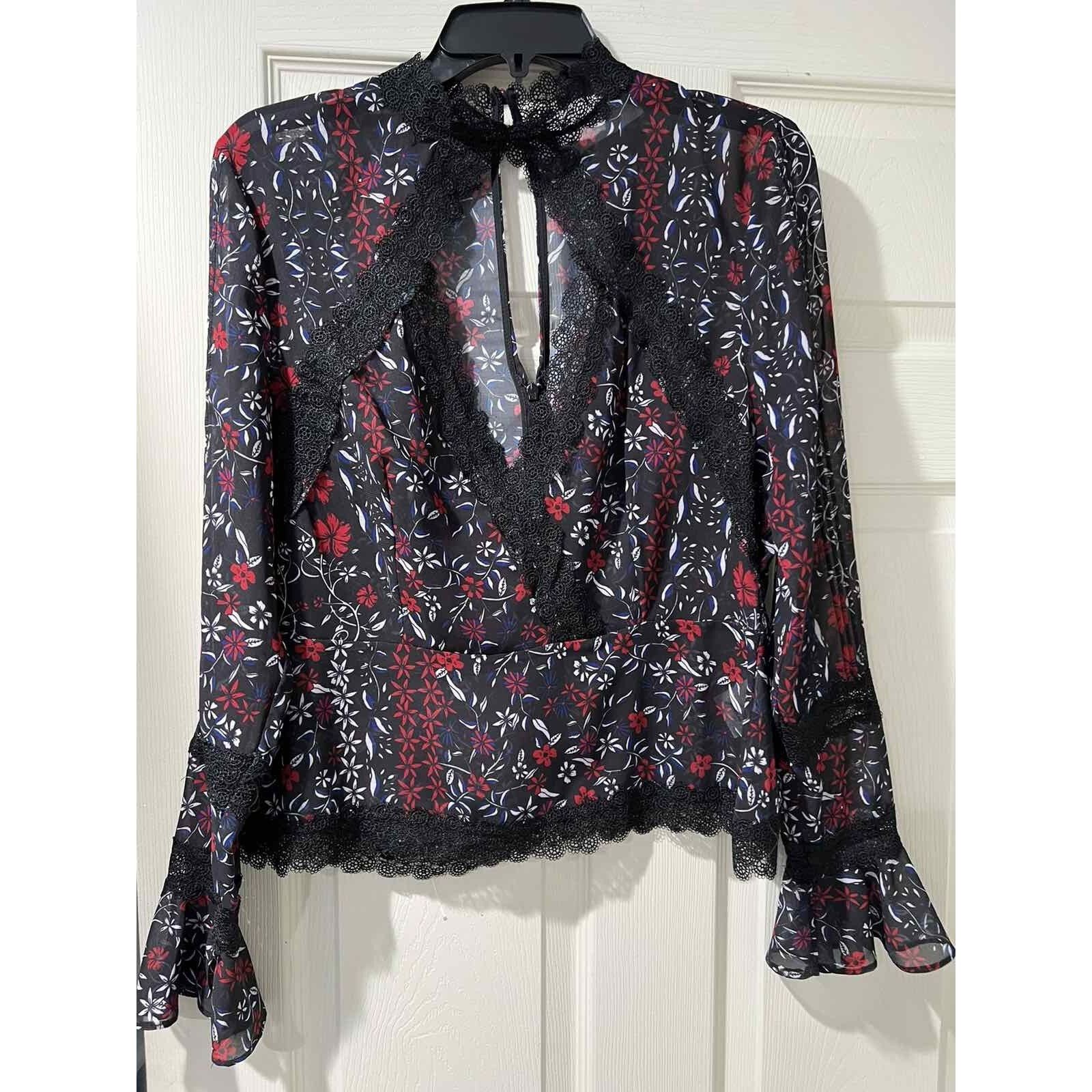 NICHOLAS N/Nicholas Lace Blouse Bell Sleeves Multicolor 8 A003303 Size M / US 6-8 / IT 42-44 - 4 Thumbnail