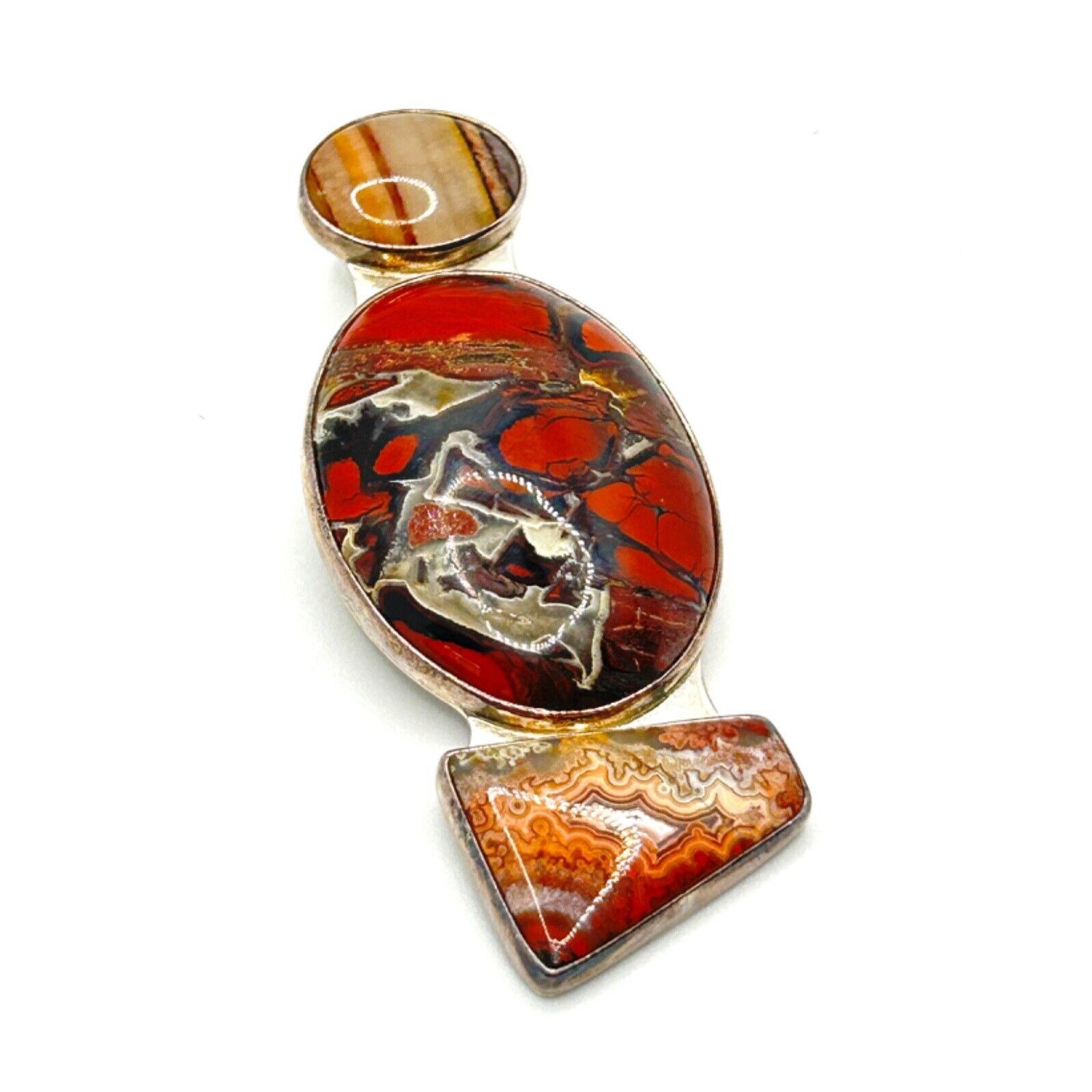 Handmade Red Ibis Jasper, Agate, Orca Agate Sterling Silver Pendant Size ONE SIZE - 1 Thumbnail