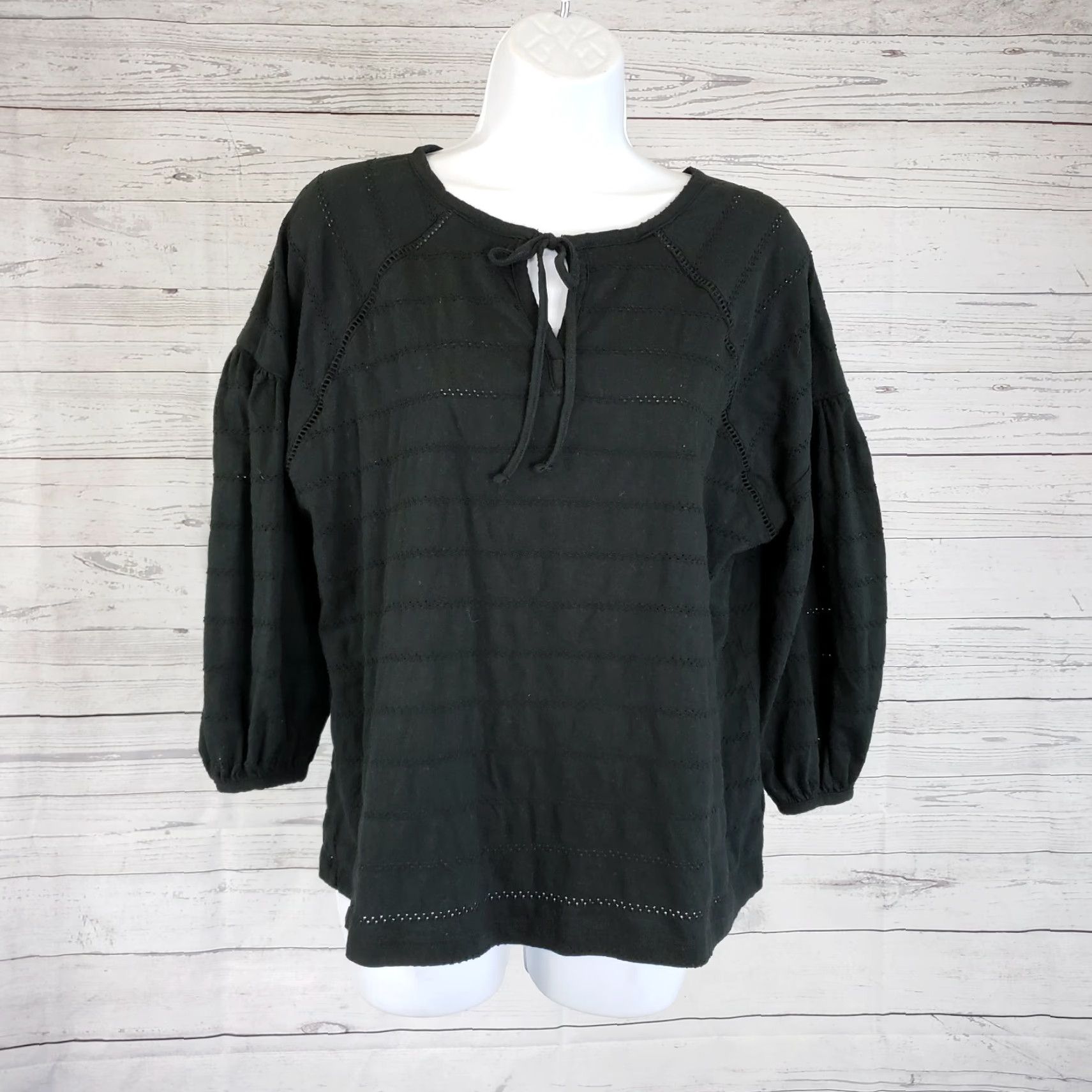 Vintage Universal Thread Top Womens Sz Small Solid Black 3/4 Sleeve Cotton Size S / US 4 / IT 40 - 2 Thumbnail