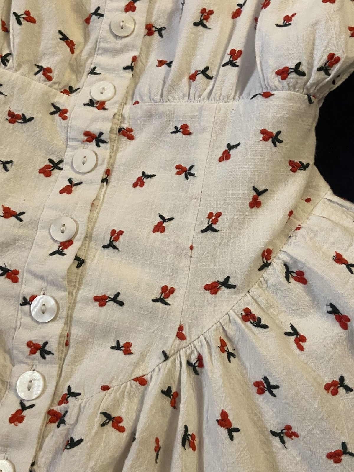 Other Vintage Cherry Embroidered White Dress Size S / US 4 / IT 40 - 1 Thumbnail