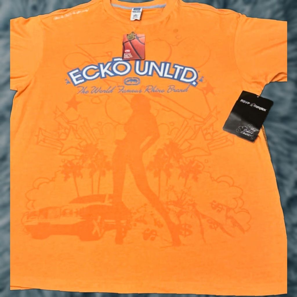 VINTAGE Ecko UNLTD Complex RSVP Collab Shirt Mens XXL Orange 2000s Hip Hop Y2K VTG NWT Rap Tee