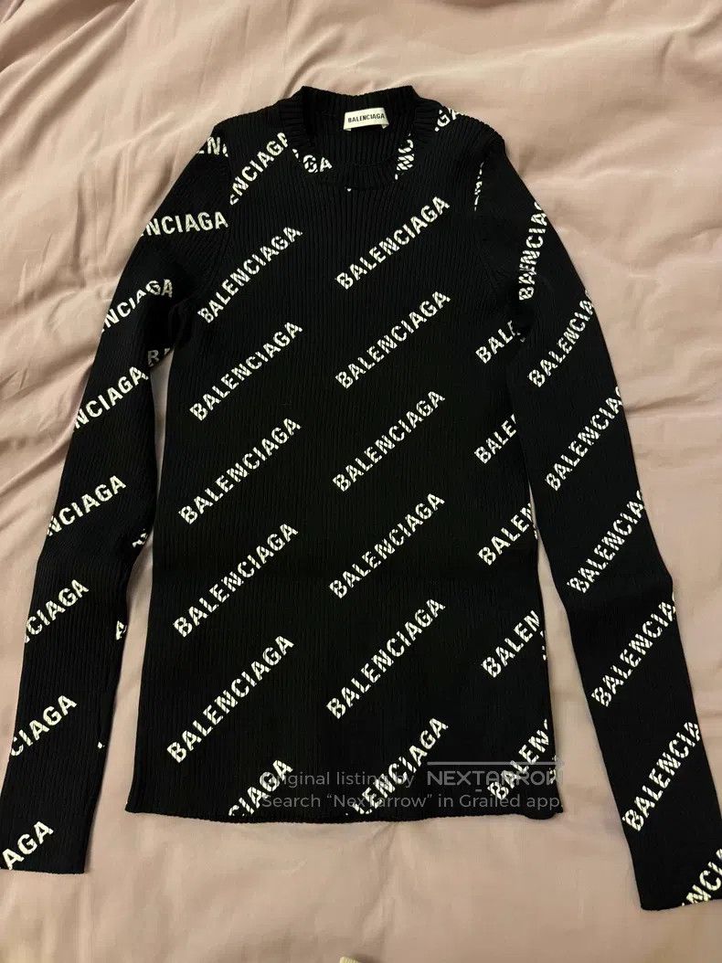 Balenciaga Balenciaga Black Full Print Logo Knitwear Size US M / EU 48-50 / 2 - 1 Thumbnail