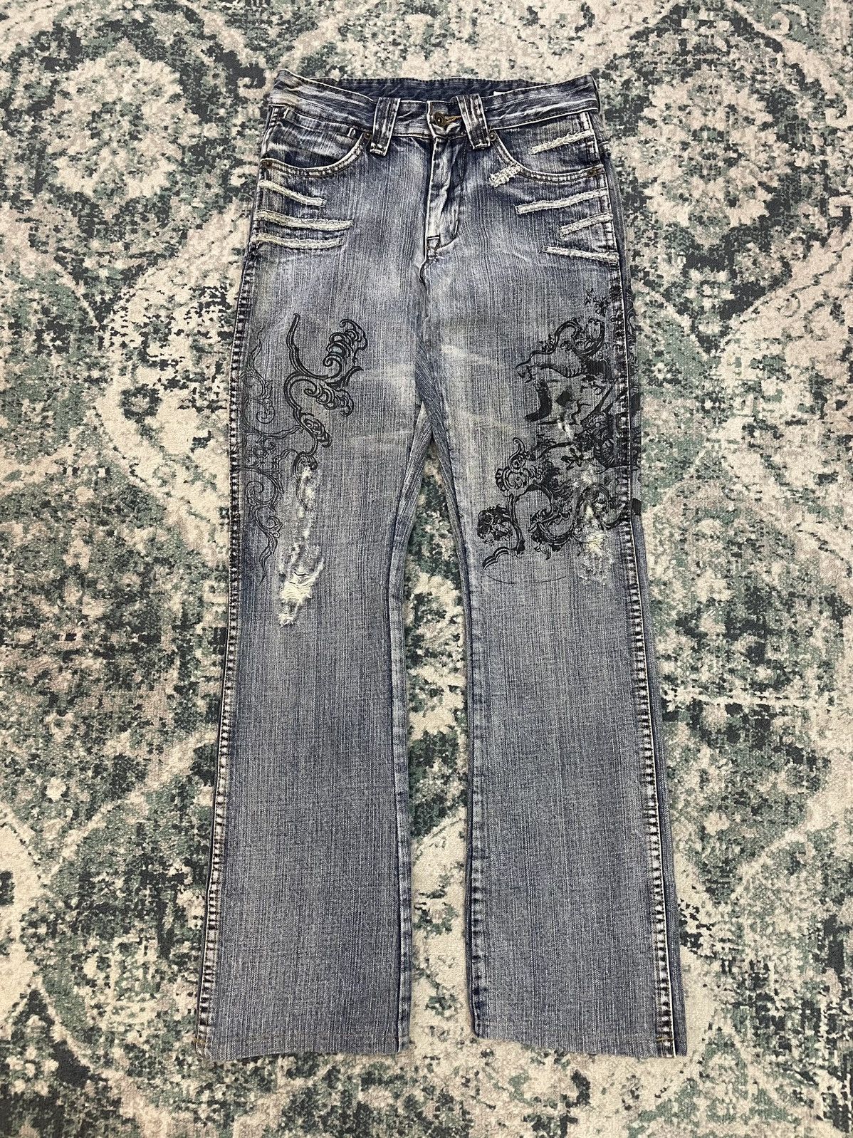 Vintage Semantic Design Paint X Distressed Flare Jeans