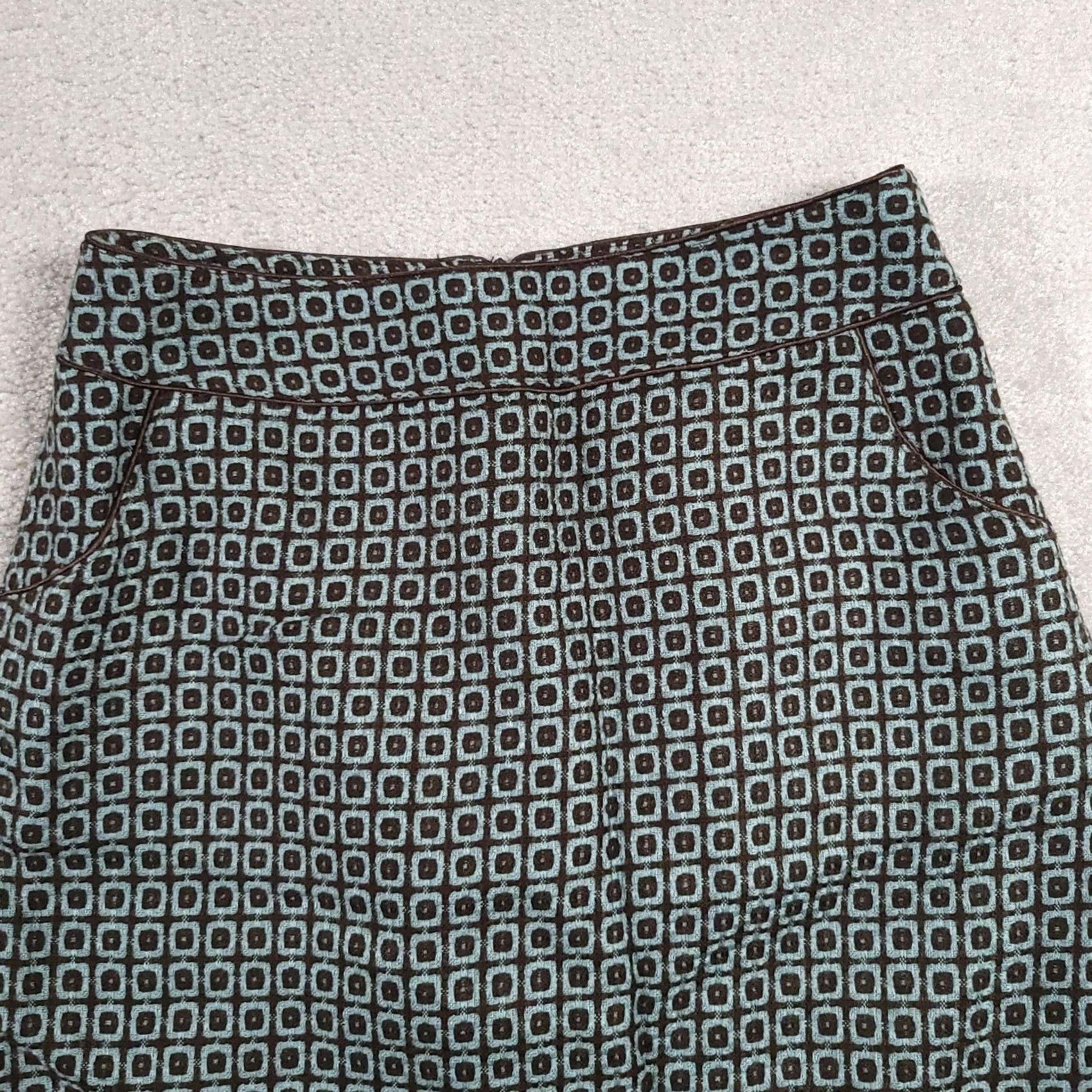 Worthington Worthington Skirt Women's 6 Teal Brown Lined Knit Geometric Pockets Zip Pencil Skirt Size 28" / US 6 / IT 42 - 2 Thumbnail