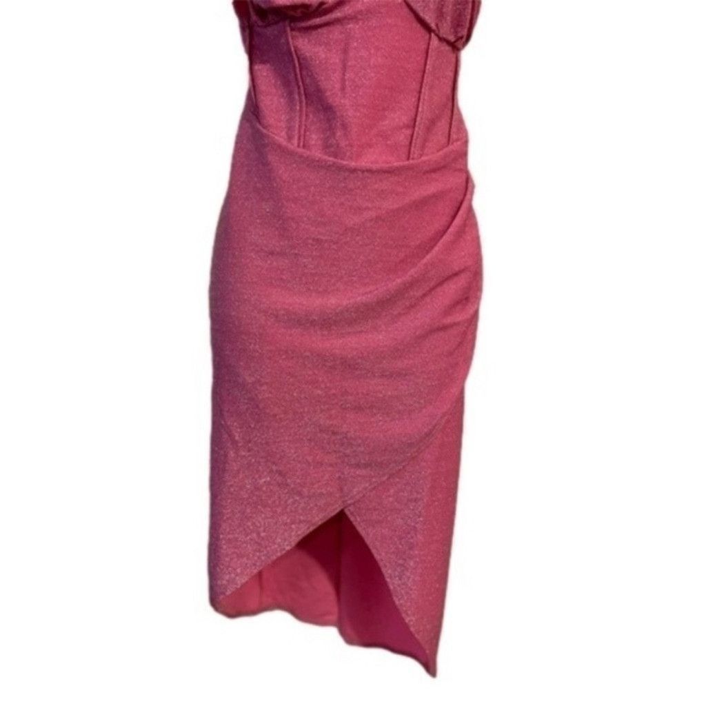 Asos ASOS Curve Metallic One-Shoulder Dress Pink Shimmer Sz 14 Size L / US 10 / IT 46 - 6 Thumbnail