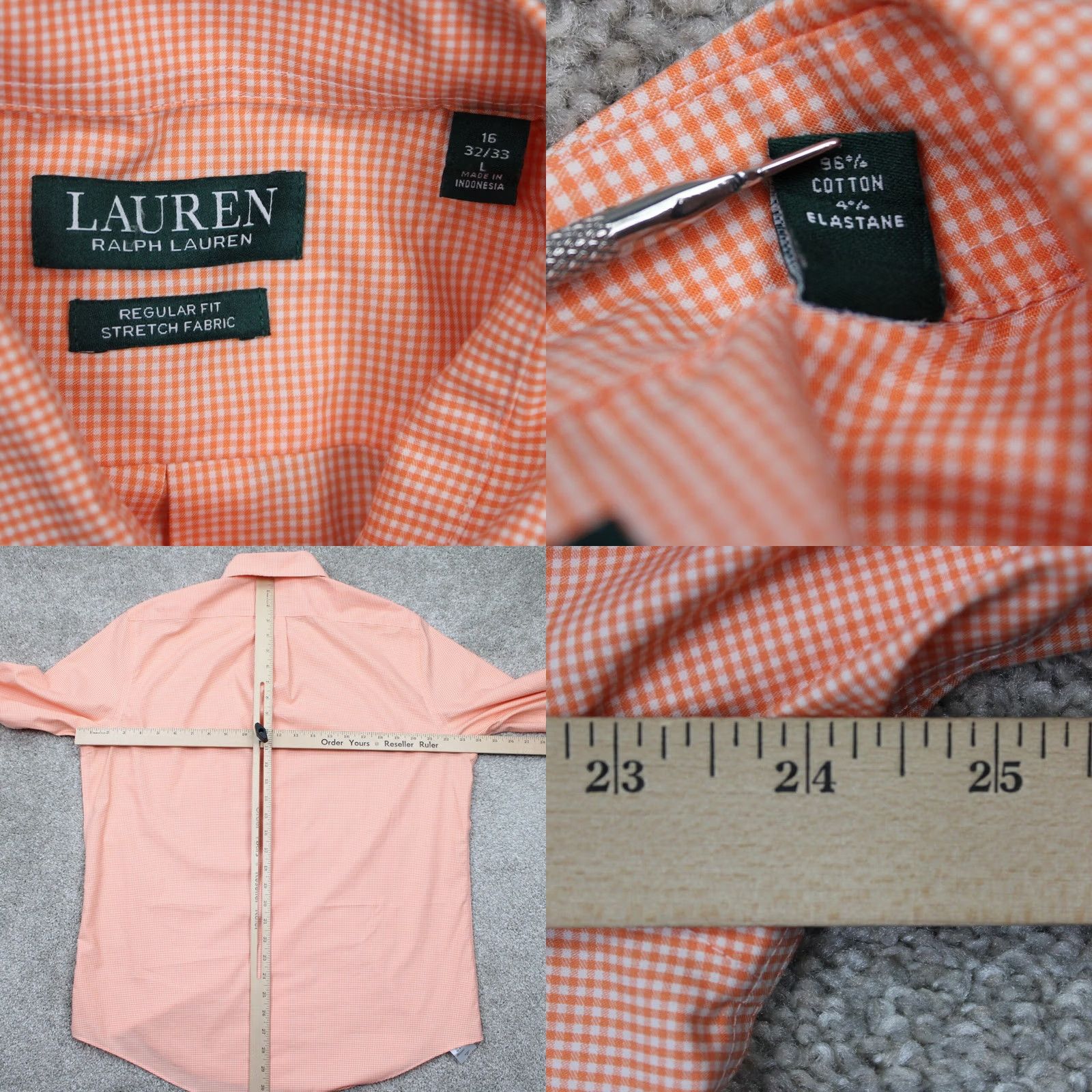 Ralph Lauren Ralph Lauren LAUREN Dress Shirt Mens 16 32/33 Orange Regular Fit Stretch Fabric Shirt Long Sleeve Button Collared Logo Size 42R - 8 Thumbnail