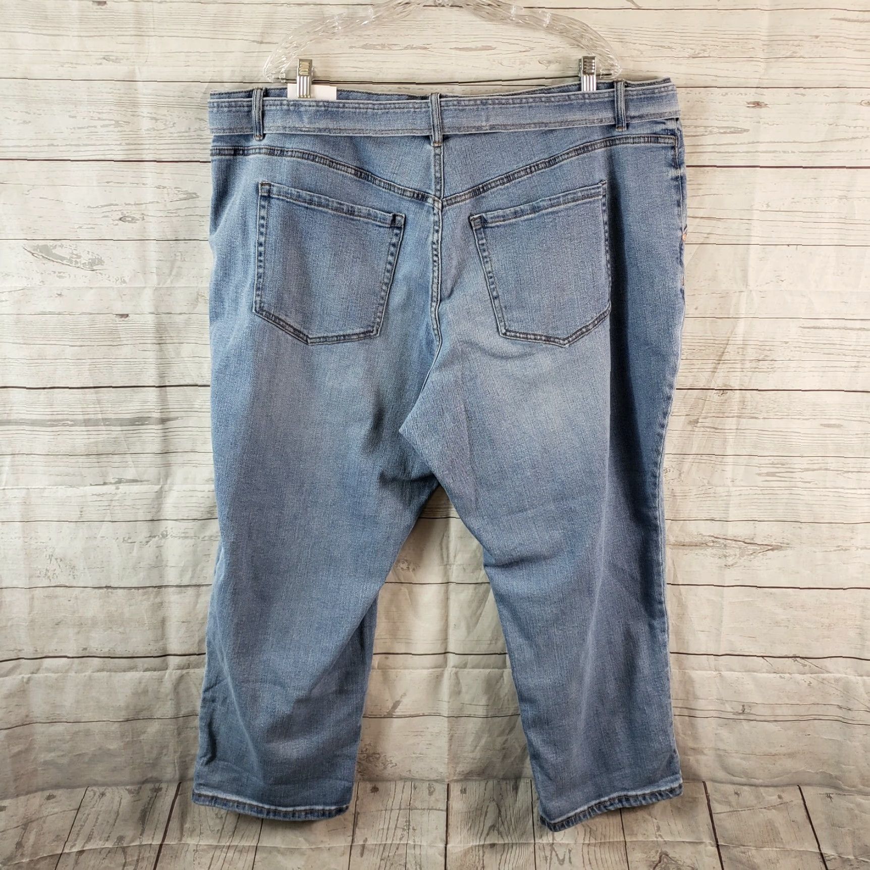 Vintage Lane Bryant Womens High Rise Cropped Jeans Sz 22 Blue Light Wash Belted Size 40" / US 18 - 3 Thumbnail