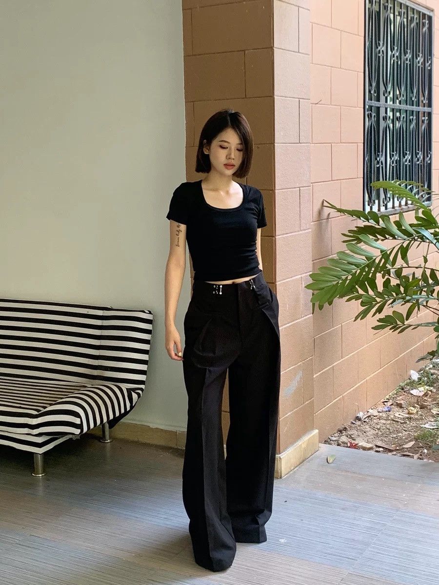 Japanese Brand Korean floor-length drapey black suit wide-leg floor-length Size 30" / US 8 / IT 44 - 6 Thumbnail