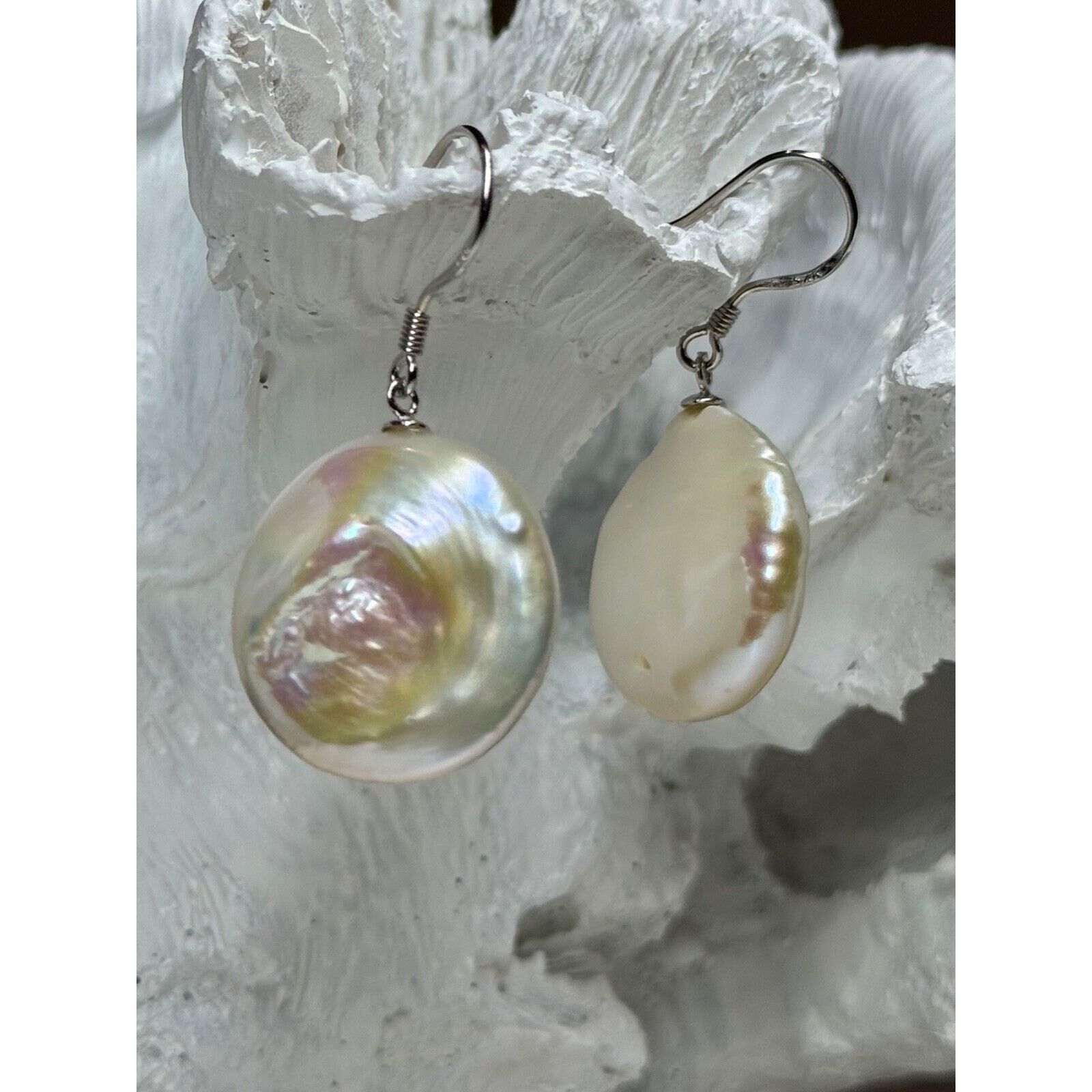 Jewelry 925 Sterling Silver Fresh Water Pearl Earrings Length 1.8 In, Women's