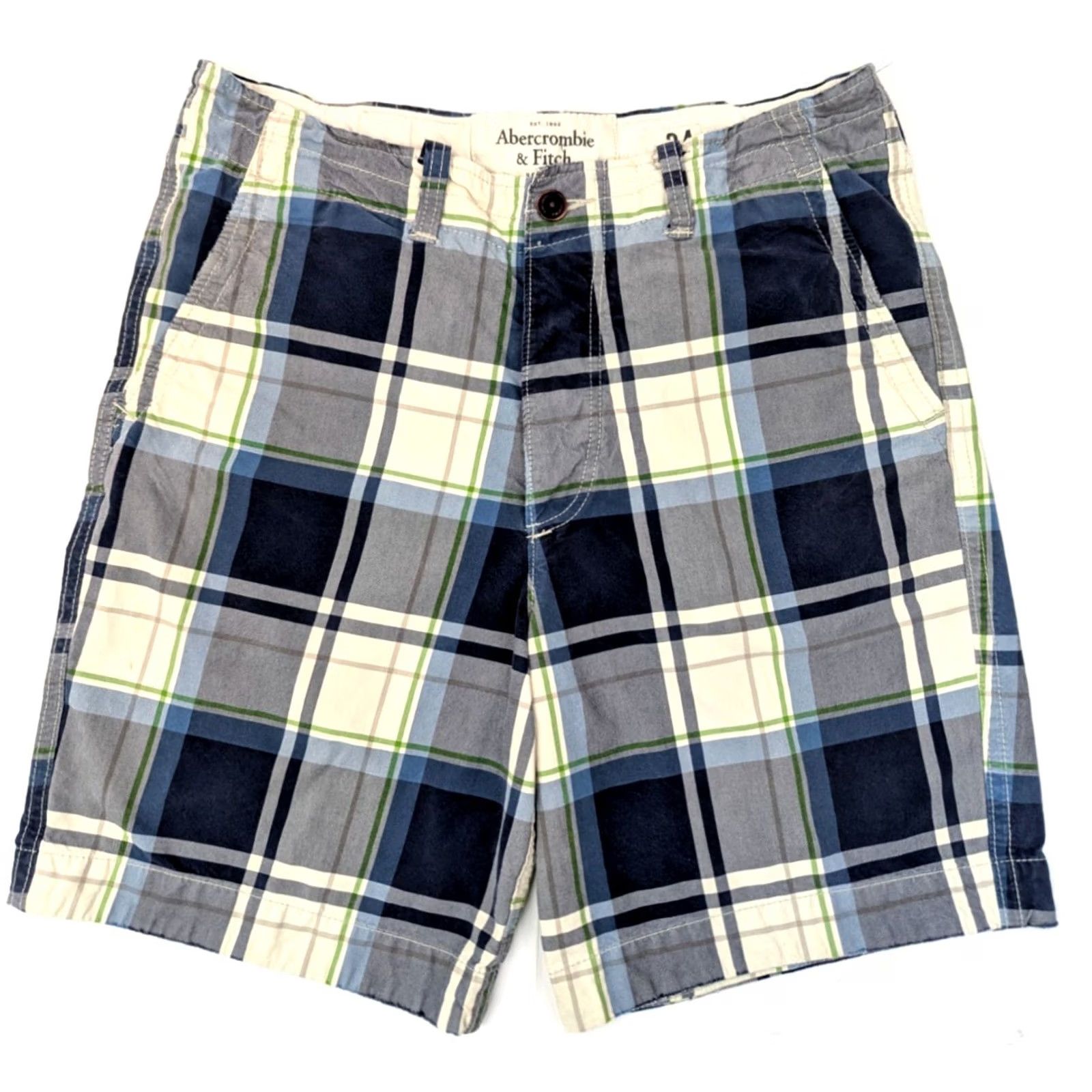 Abercrombie & Fitch Abercrombie & Fitch Heavy Cotton Plaid Shorts Bermuda, Men 35 Blue Green, 90s Grunge Cargo Pocket, Regular Fit Size US 35 - 3 Thumbnail