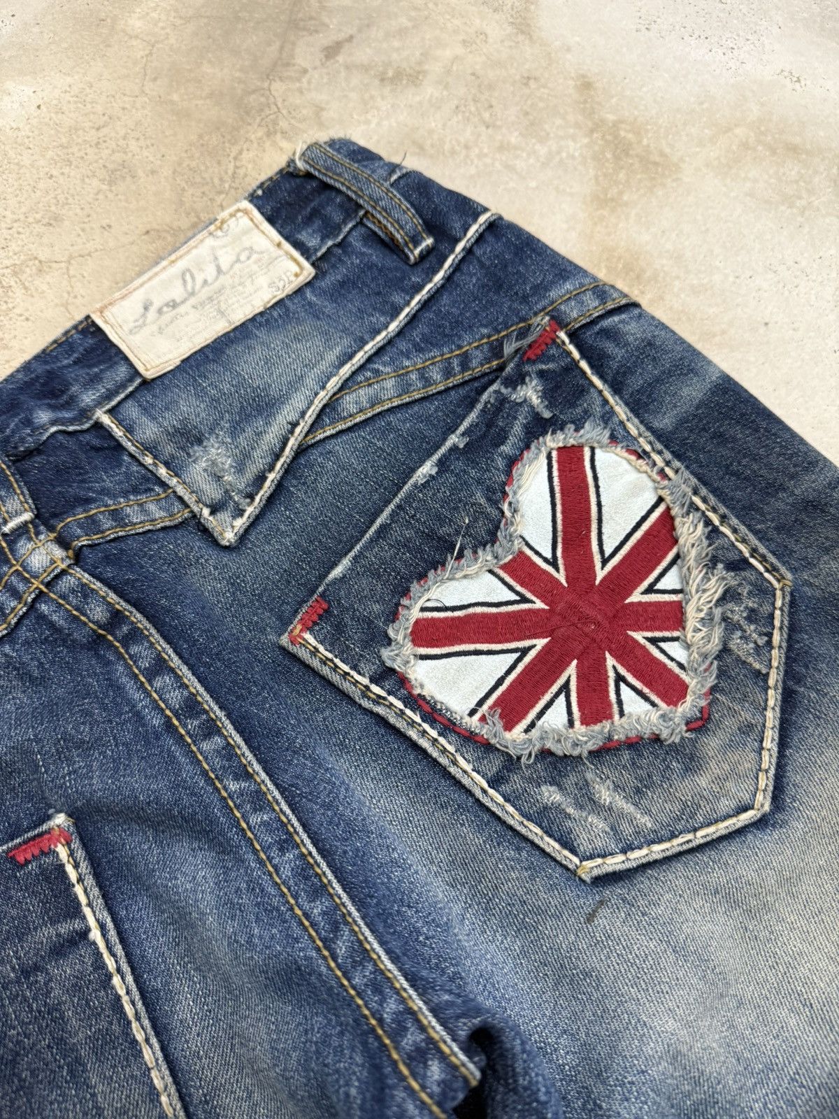 Japanese Brand Lolita Distressed Embroidery Mudwash Whisker Union Jack Pant Size US 29 - 17 Thumbnail