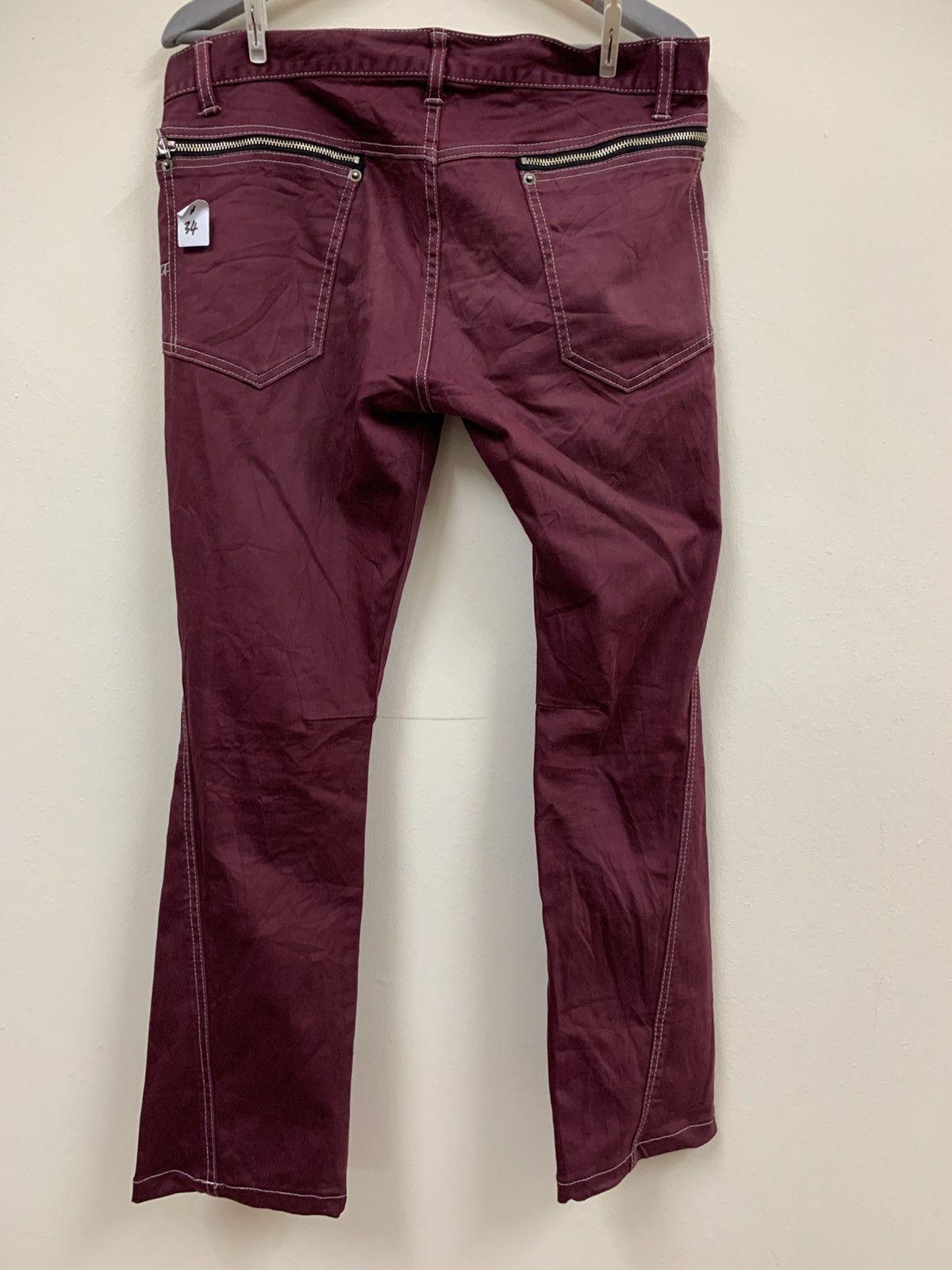Japanese Brand PPFM Techwear Y2K MAROON LOW RISE FLARE PANT Size US 34 / EU 50 - 2 Thumbnail