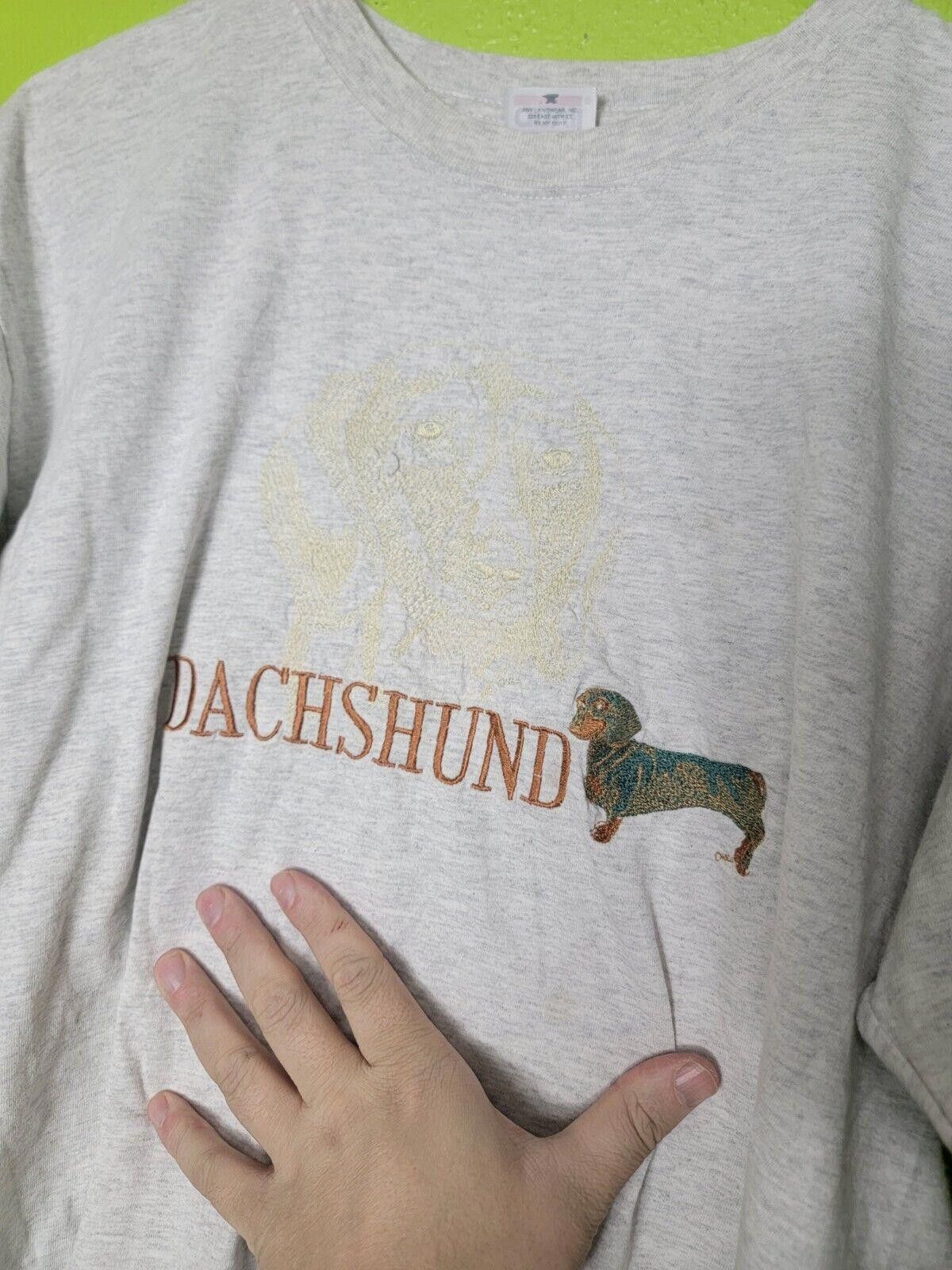 Anvil Vintage Dachshund Spellout Shirt 90s Embroidered Rare VTG Size US L / EU 52-54 / 3 - 2 Thumbnail