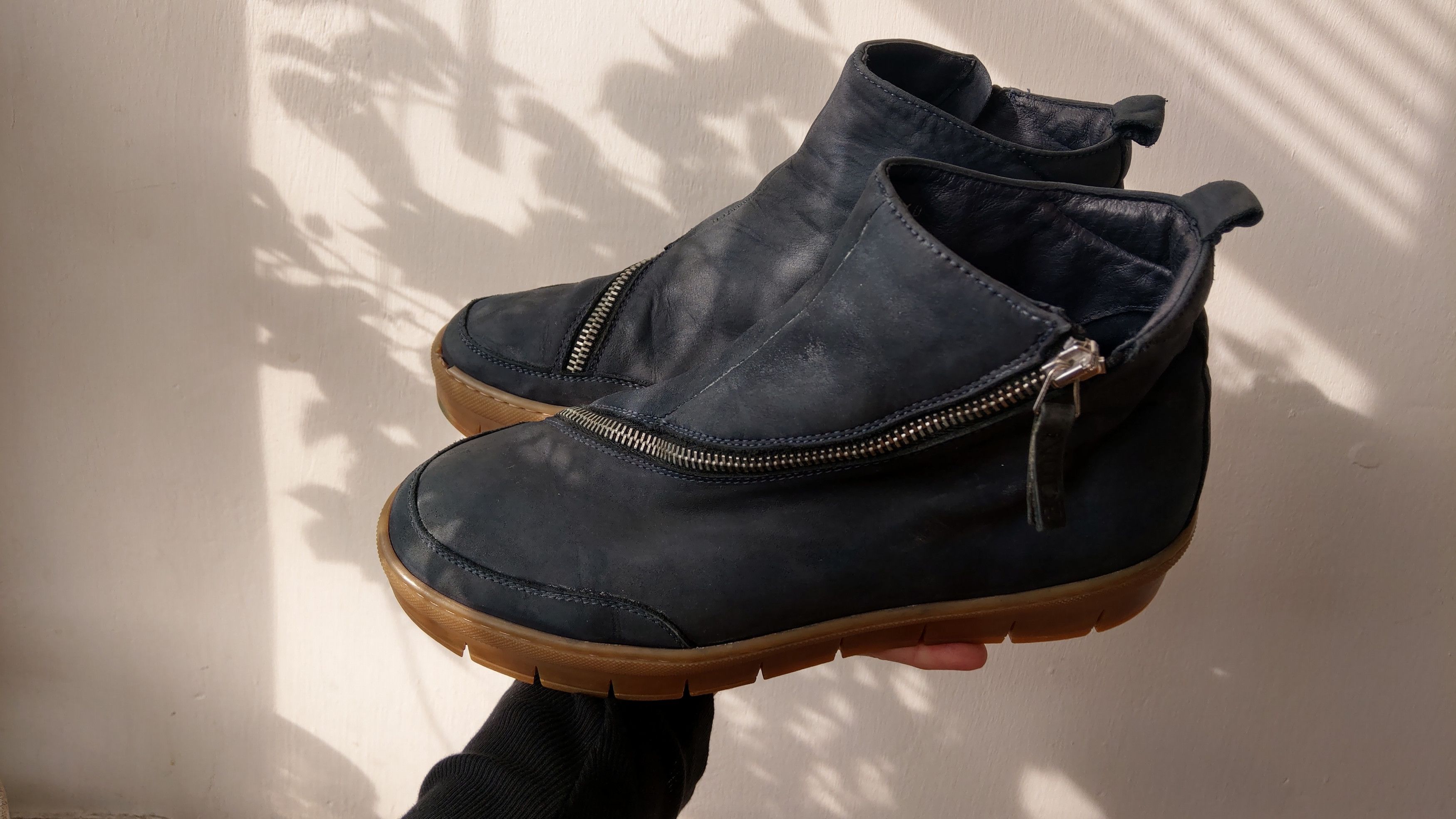 Japanese Brand 100% Leather Zip Platform Sneakers Shoes Alt Goth Noir opium Size US 7 / EU 40 - 11 Thumbnail