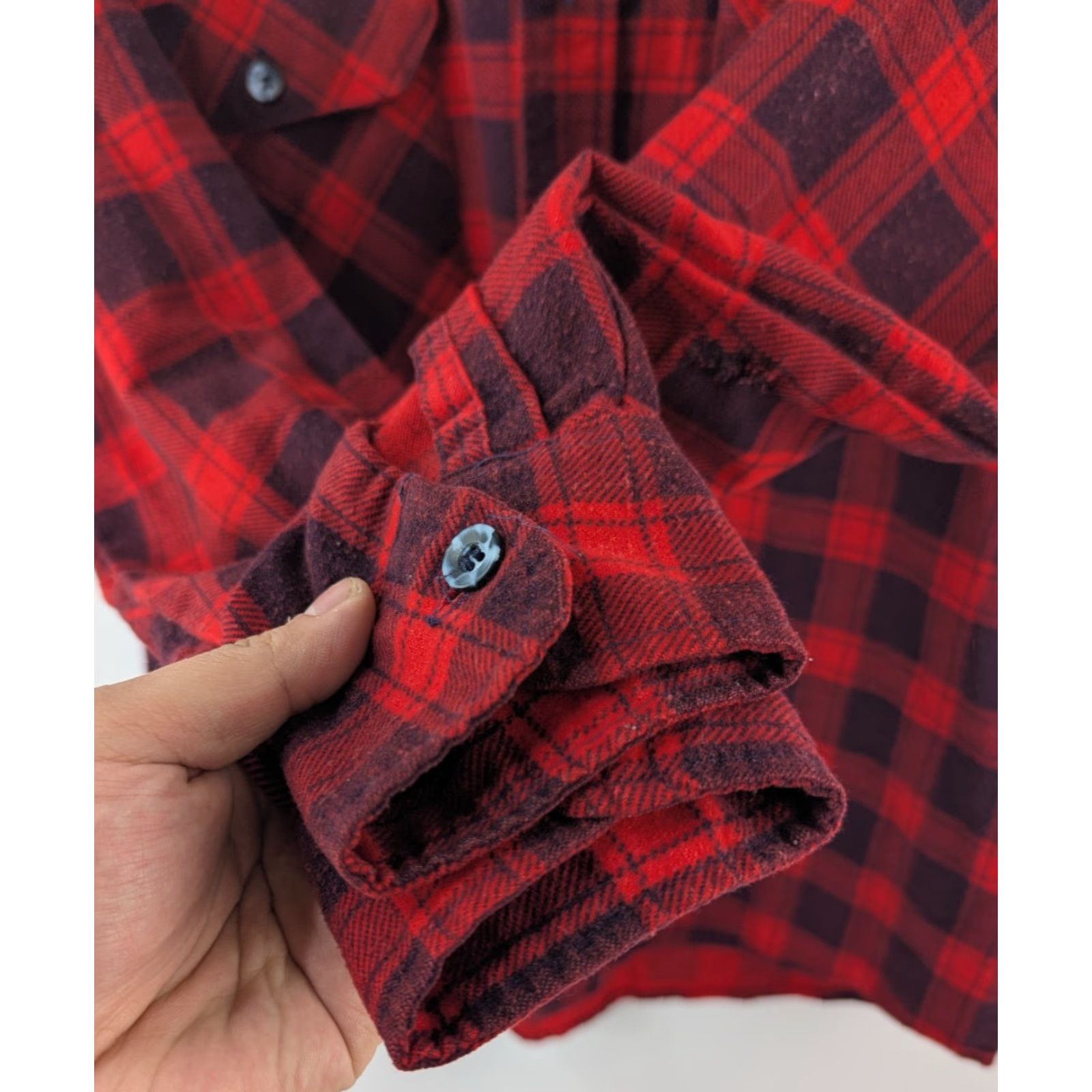 Sears VINTAGE Fieldmaster Shirt Mens M Red Plaid Flannel 70s Easy Care Lined Pattern Cotton Polyester Button-Up Size US M / EU 48-50 / 2 - 5 Thumbnail