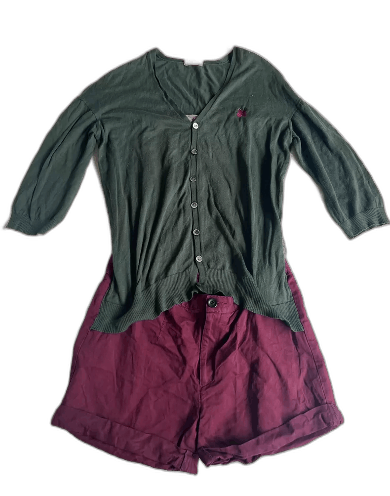 Undercover Green Top with Burgundy Shorts Set Size 22" - 1 Thumbnail