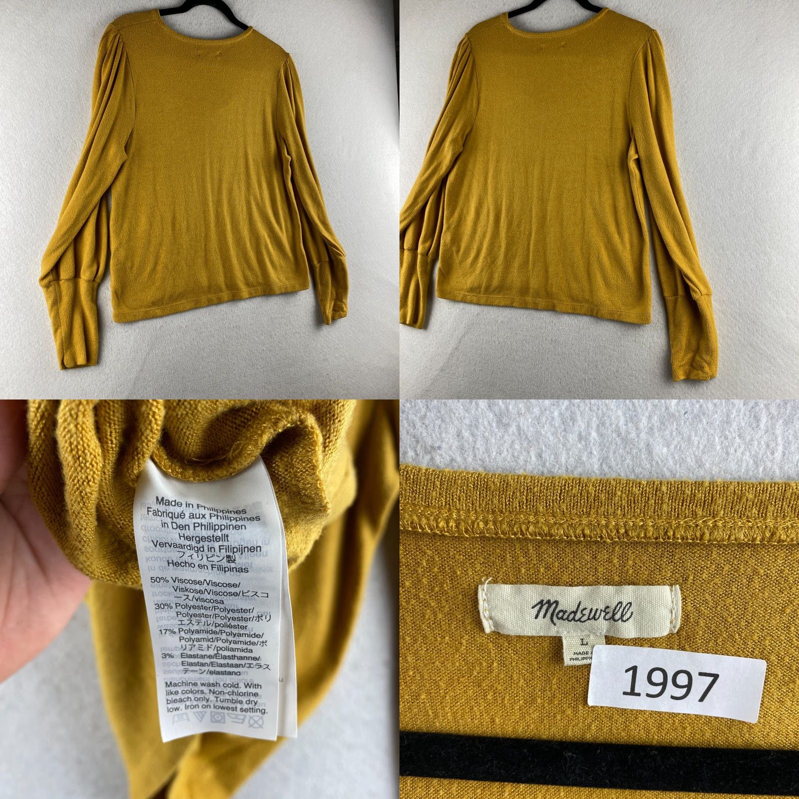 Madewell Madewell Sweater Womens Large L Yellow Puff Sleeve Scoop Neck Pullover Knit Lounge Casual All Seasons 4-Season Solid Modern Clothes Mens Womens Size L / US 10 / IT 46 - 9 Thumbnail