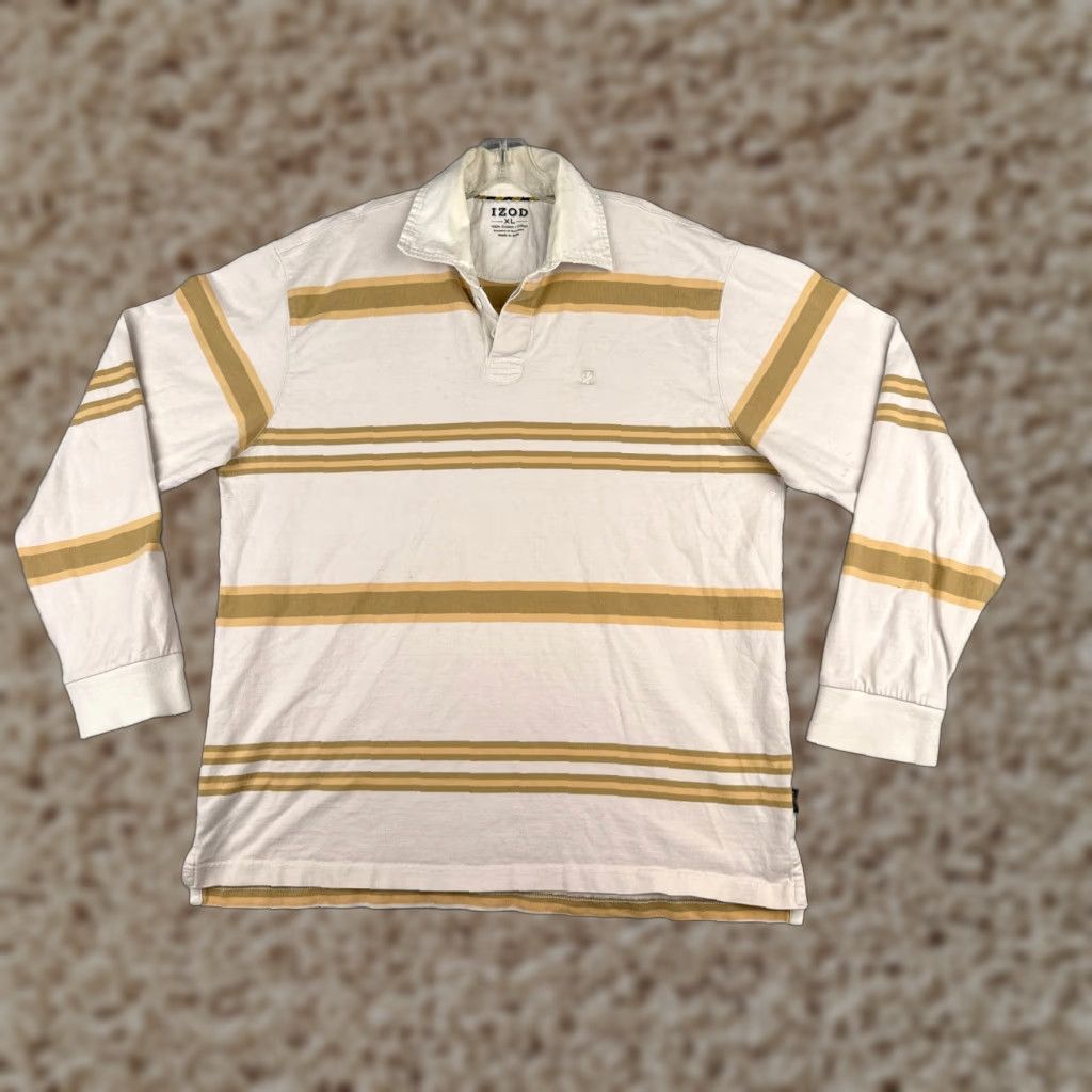 Izod IZOD Polo Shirt Men XL White Striped Jersey Long Sleeve - Casual, Workwear, Activewear (Mens) Size US XL / EU 56 / 4 - 1 Thumbnail