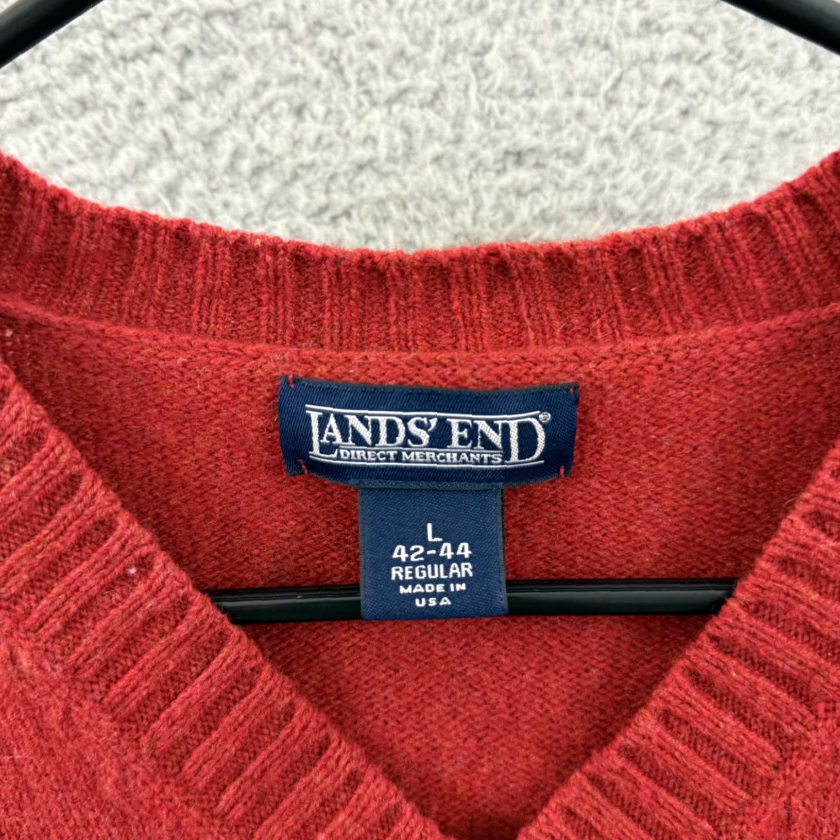 Lands' End VINTAGE Lands End Sweater Mens Large Orange Lambswool Knit V Neck Classic Preppy Size US L / EU 52-54 / 3 - 6 Thumbnail