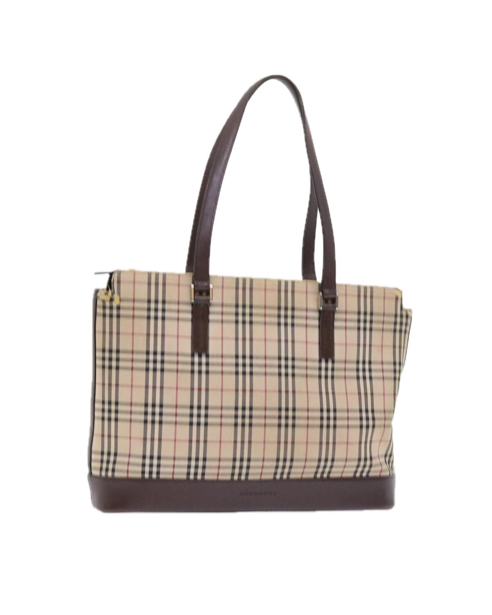 image of Burberry Beige Nylon Tote Bag With Nova Check Pattern, Women's