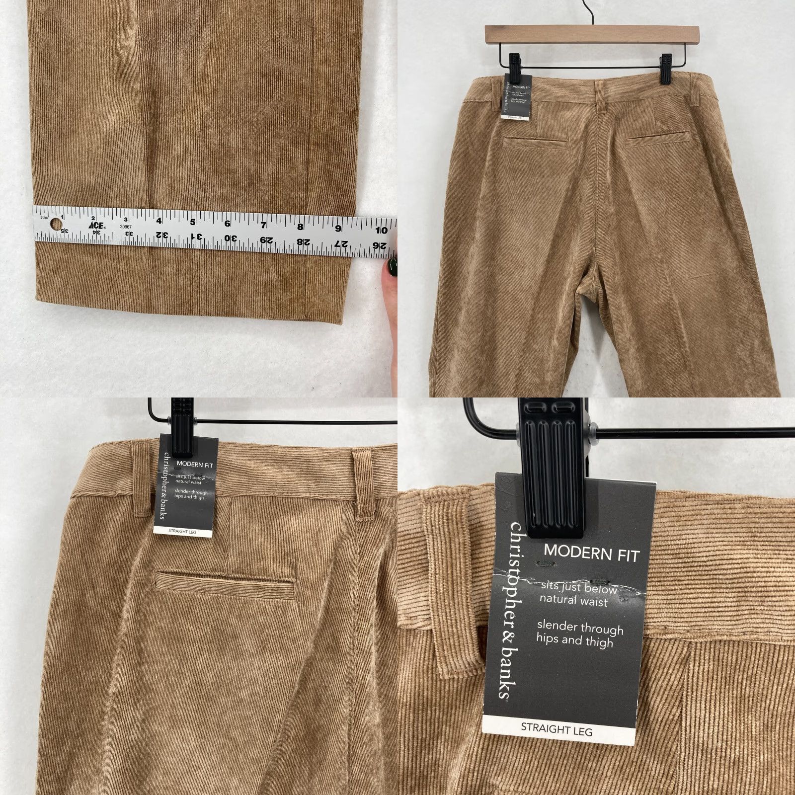 Vintage Christopher & Banks Corduroy Pants Women's 12 Brown Stretch Nylon Blend Relaxed Straight Pockets Casual Chino Fall Spring Summer Winter Mulit-Season Size 34" / US 12 / IT 48 - 9 Thumbnail