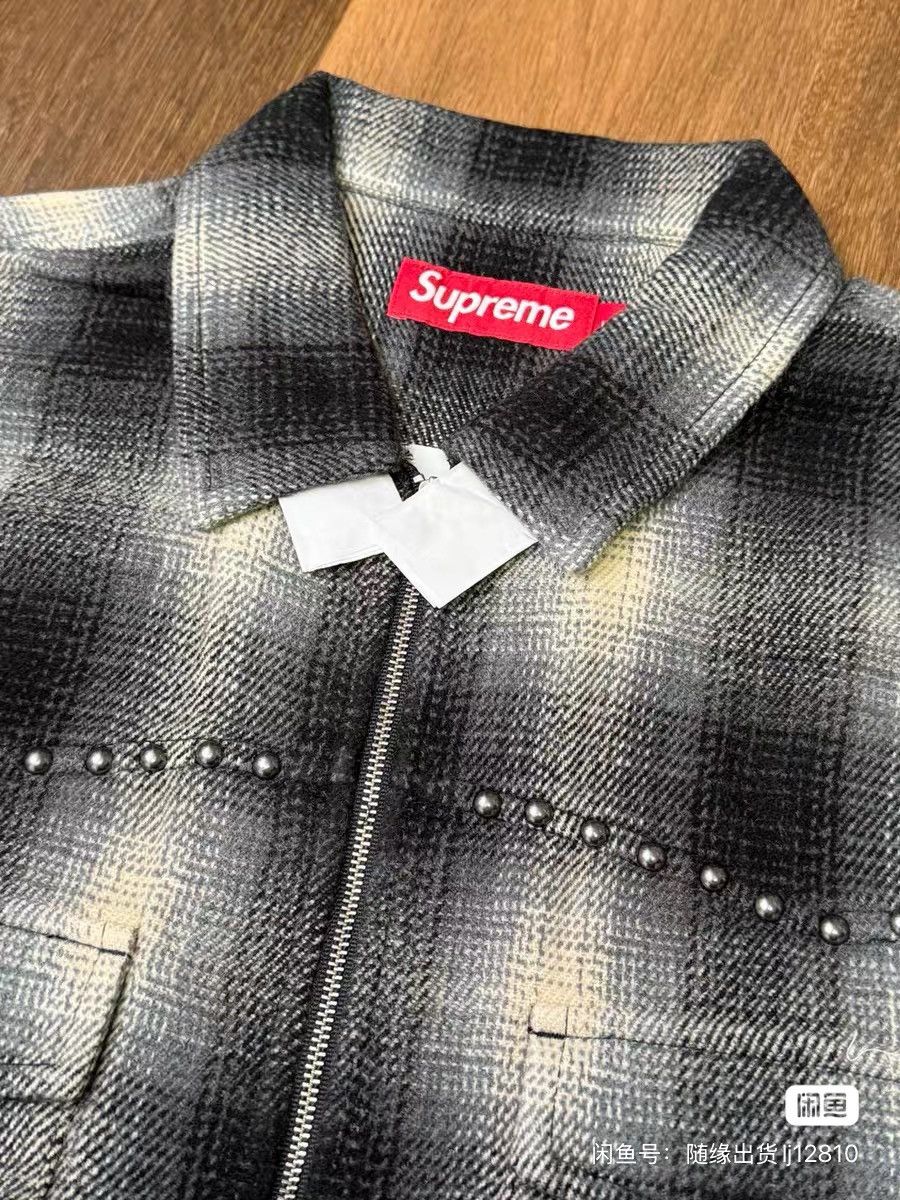Supreme Supreme FW25 week1 Studded Shadow Plaid Zip Up Shirt Size US L / EU 52-54 / 3 - 5 Thumbnail