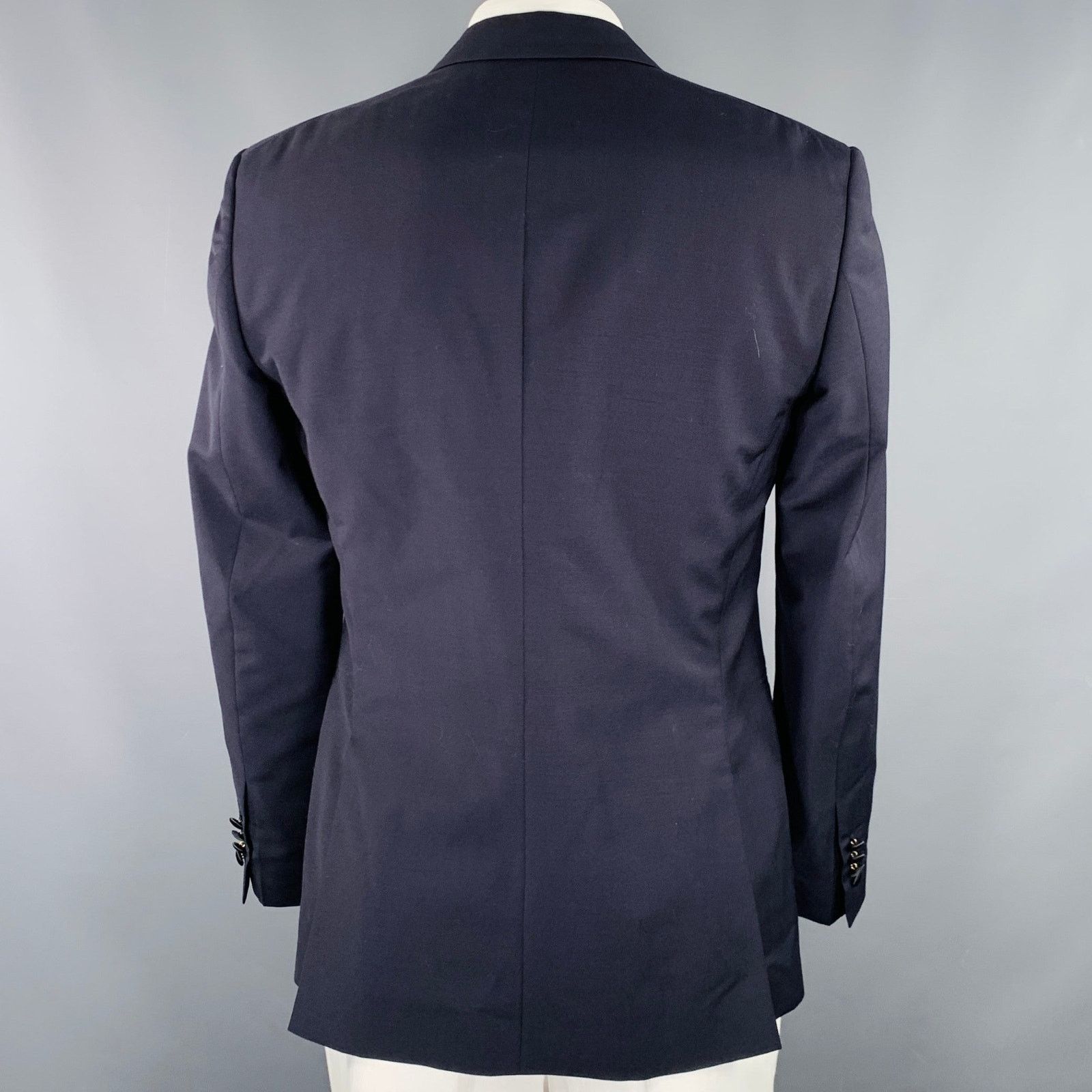 John Varvatos Navy Black Virgin Wool Mohair Peak Lapel Tuxedo Jacket Size US L / EU 52-54 / 3 - 3 Thumbnail