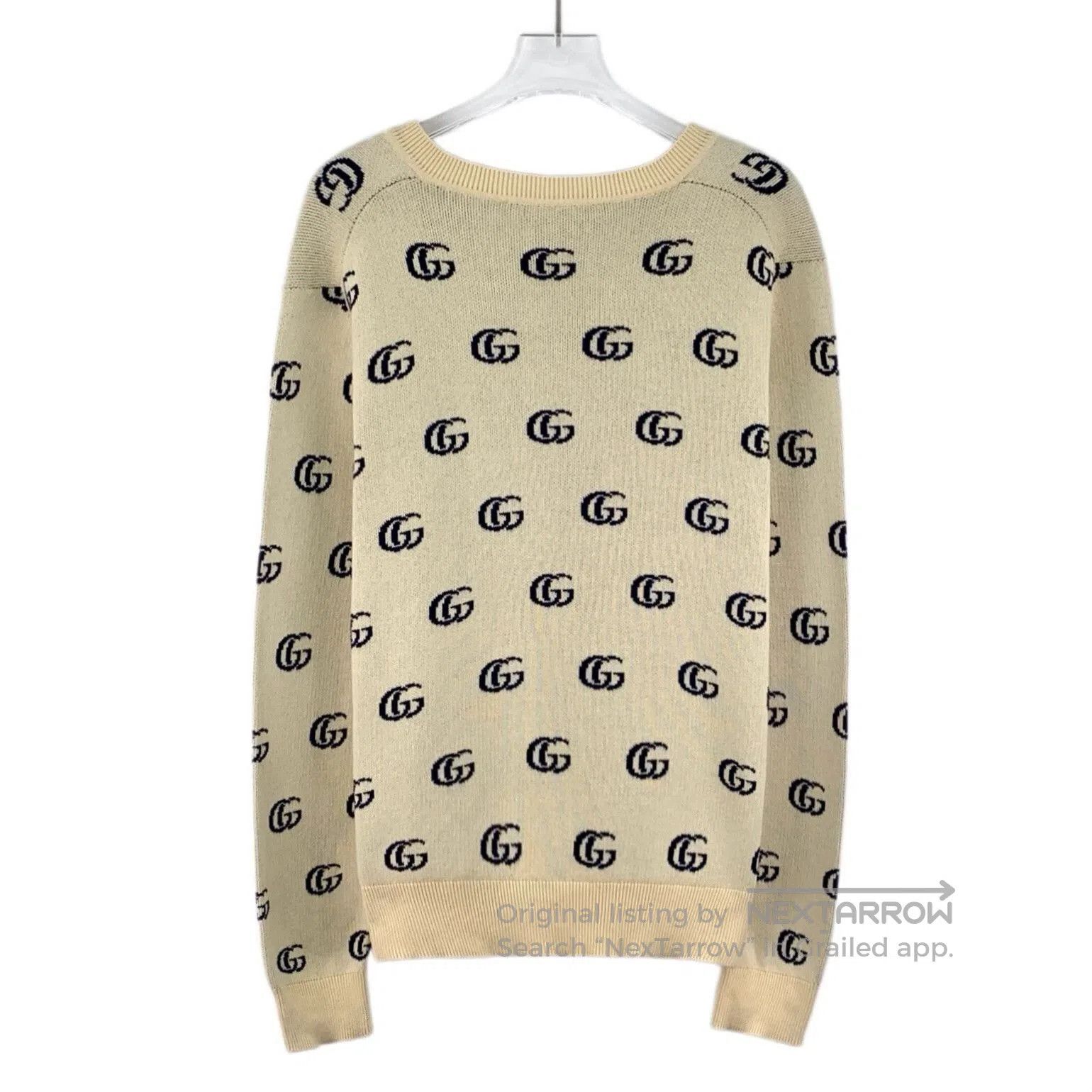 Gucci Gucci Beige GG Monogram Cotton V-Neck Sweater. Size XS / US 0-2 / IT 36-38 - 2 Thumbnail
