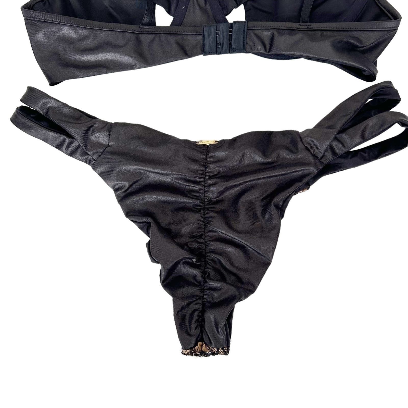 Other Beach Bunny Black Gold Lace Bikini Bathing Suit Sz L Size ONE SIZE - 7 Thumbnail