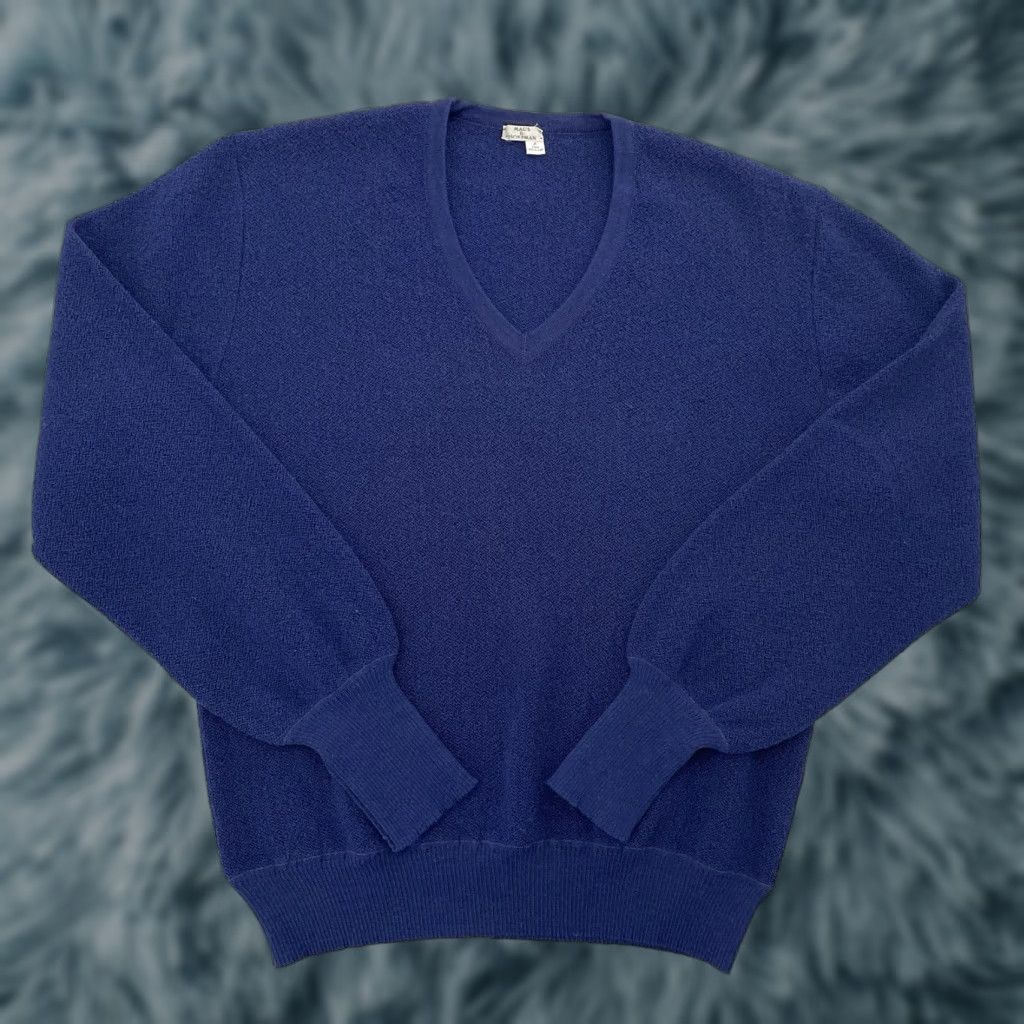 VINTAGE Maus Hoffman Sweater Pullover Adult XL Blue Alpaca Long Sleeve V-Neck Fall Winter Mens