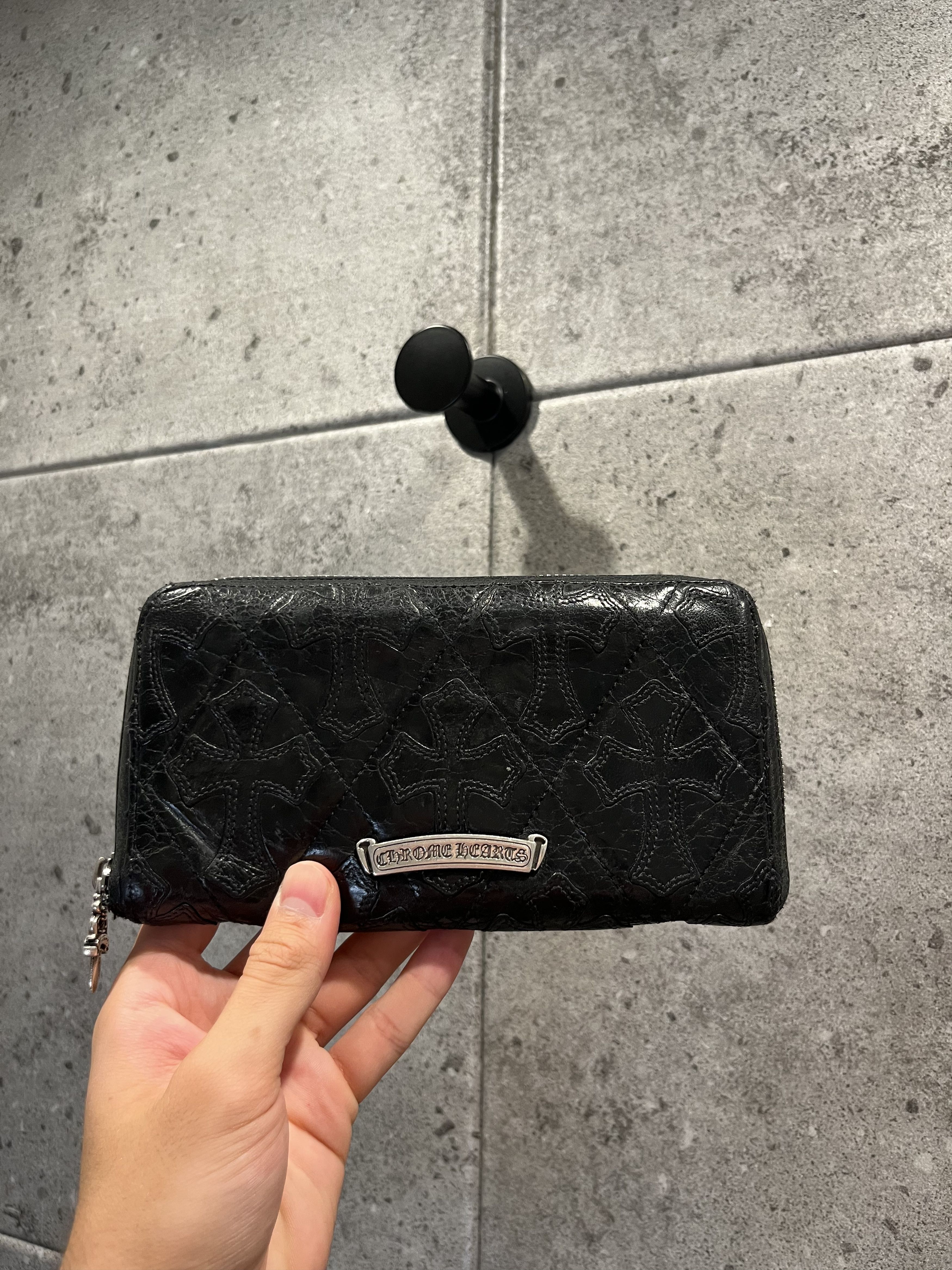 image of Chrome Hearts Cemetery Multi Cross Patch Long Wallet in Black, Men's
