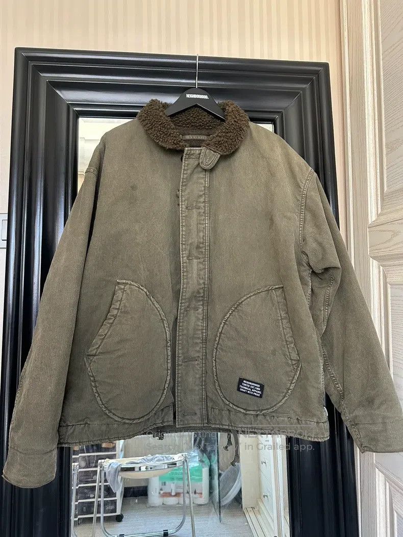Neighborhood Distressed N1 Lamb Fur Jacket Deck Jacket