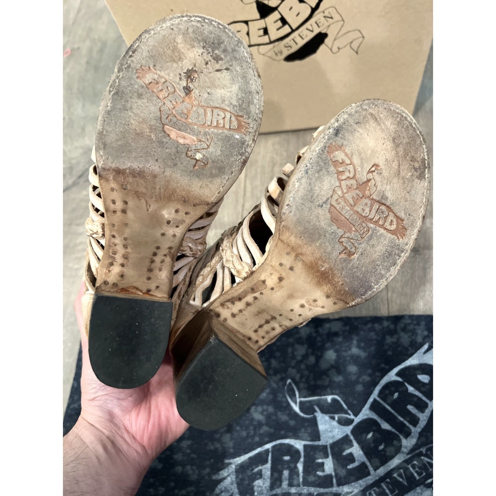 FREEBIRD Freebird By Steven Bela Bootie Women US Size 7 Taupe Leather Cage Braid Peep Toe Boho Block Heel Womens Size US 7 / IT 37 - 6 Thumbnail