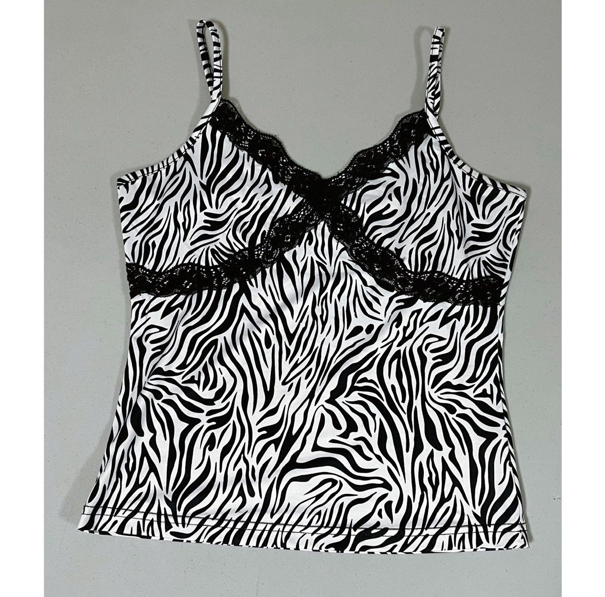 Vintage Black White Zebra Print Lace Y2K Cami Tank Top Shirt Size S🦓 Size S / US 4 / IT 40 - 3 Thumbnail