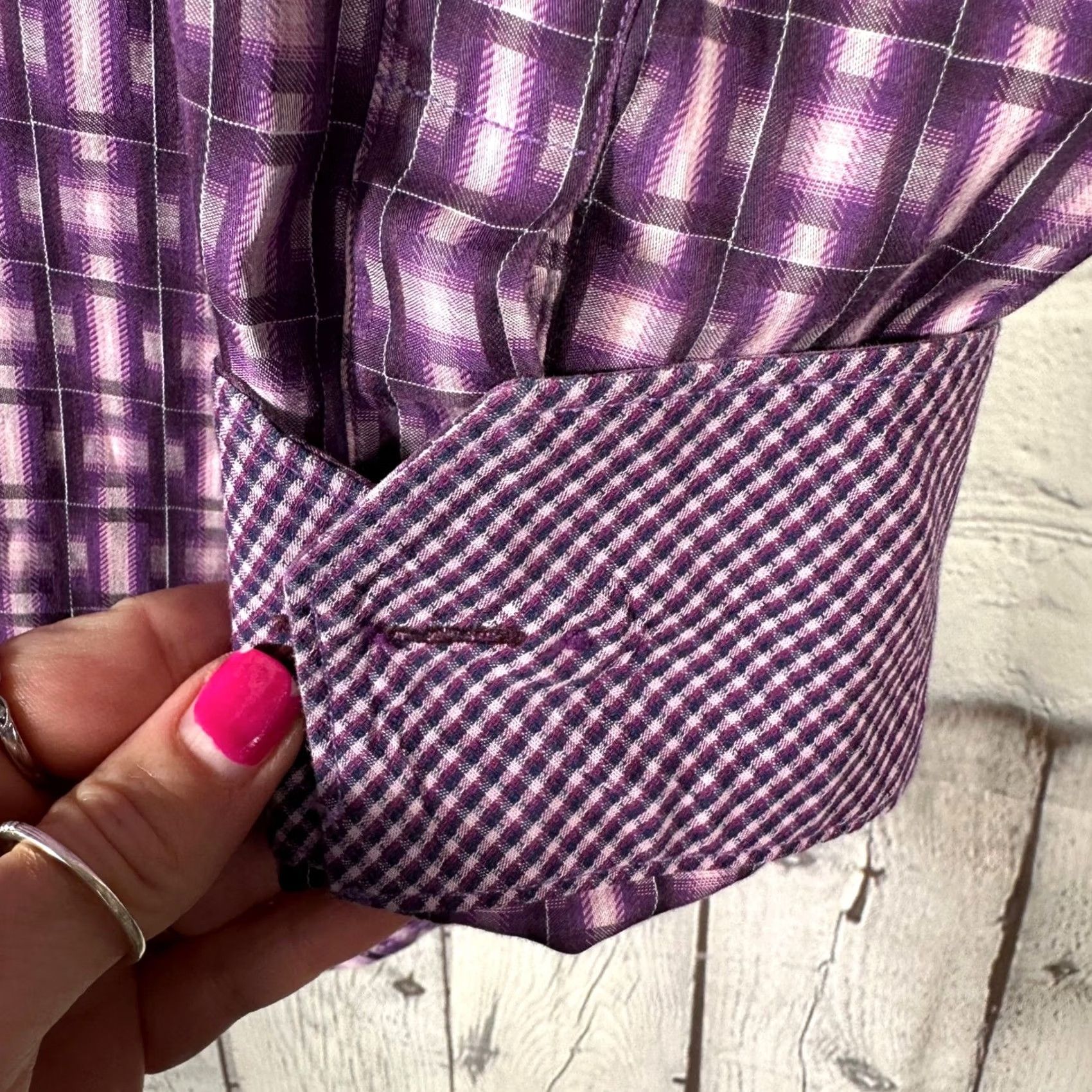 BUGATCHI Bugatchi Uomo Shirt Check Long Sleeve Button-Down Purple Cotton Classic Fit XL Mens Mothers? Size US XL / EU 56 / 4 - 4 Thumbnail