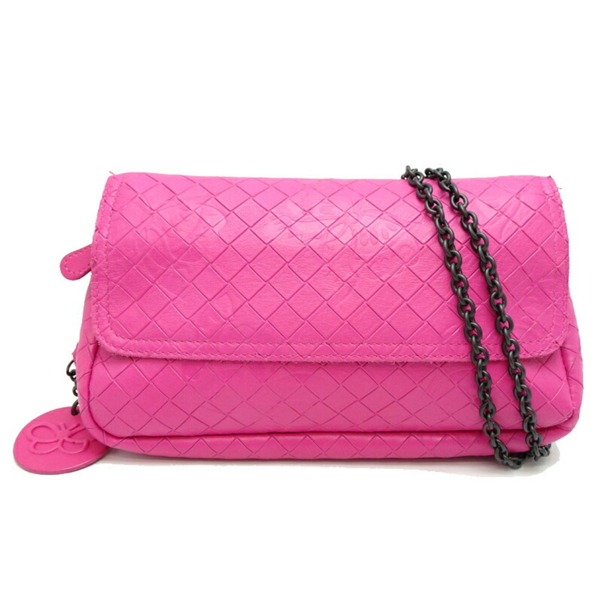 Bottega Veneta Intreccio Mirage Butterfly Chain Women's Shoulder Bag Leather Pink
