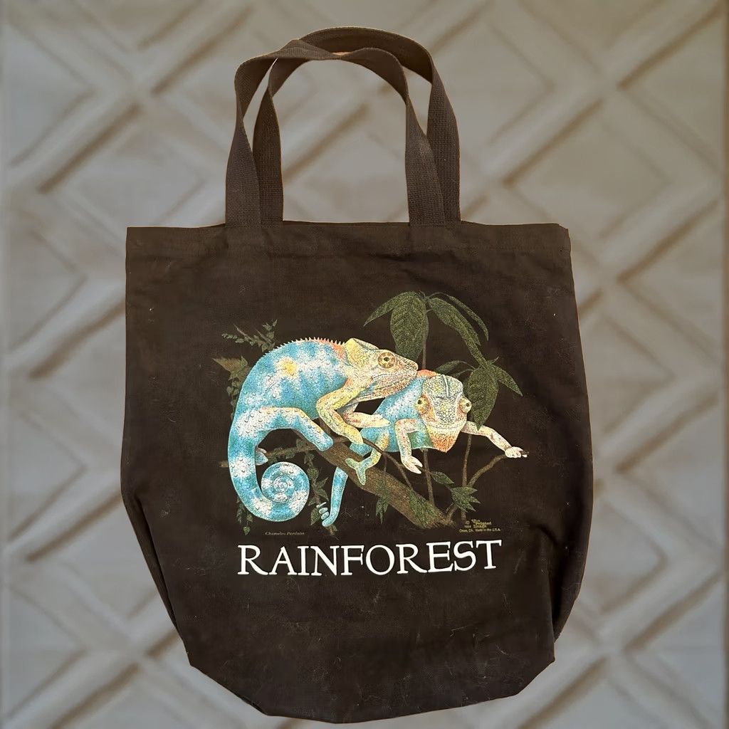 Vintage VINTAGE 1994 Rainforest Chameleo Pardatis Canvas ToteBag Black 18”x18” Tote Womens Canvas Bag Size ONE SIZE - 1 Thumbnail