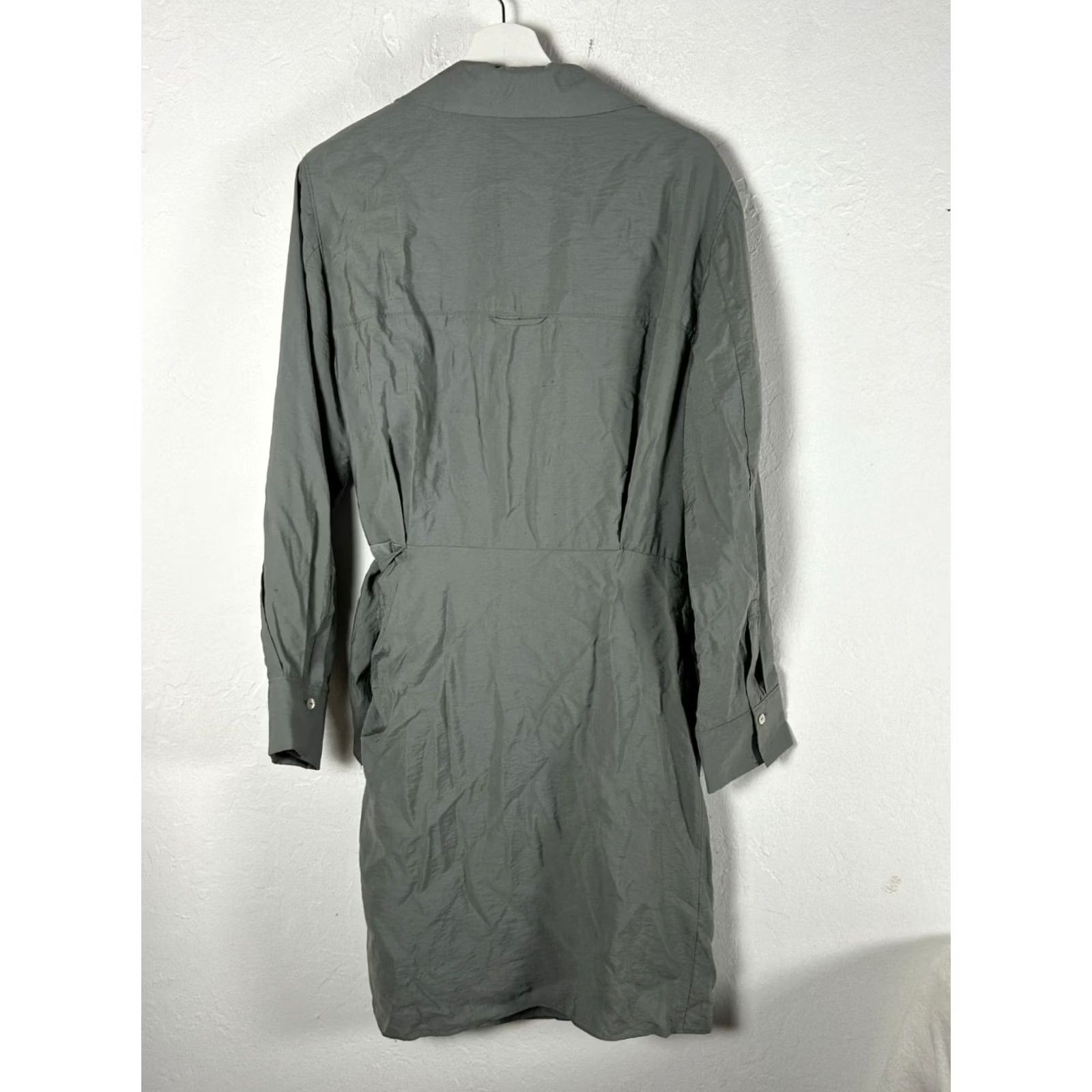 Vince Vince Womens Green Tie-Waist Wrap Mini Dress Large Collared Long Sleeve Lined Size L / US 10 / IT 46 - 2 Thumbnail