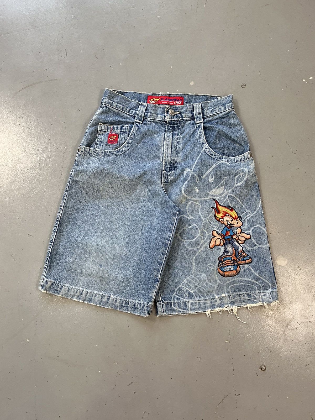 JNCO Vintage flamehead crazy boy printed denim jort Size US 28 / EU 44 - 4 Thumbnail