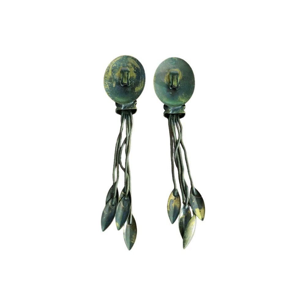 Designer Antiqued Clip Dangling Vintage Leaf Earrings 7" Size ONE SIZE - 4 Thumbnail