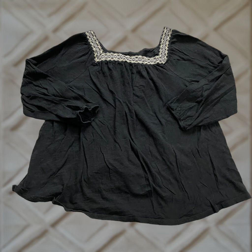 Old Navy Old Navy Blouse Women XL Black Long Sleeve Tunic Square Neck Embroidered Cotton Size XL / US 12-14 / IT 48-50 - 1 Thumbnail
