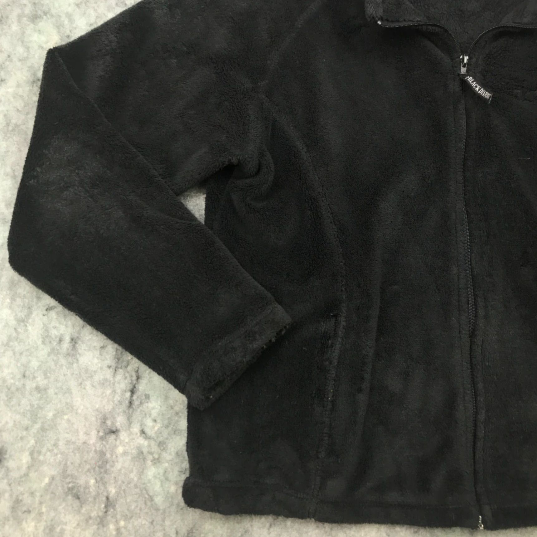 Black Diamond VINTAGE Black Diamond Womens Jacket XL Black Full Zip Fleece Long Sleeve Velvet Pockets - 80s/90s Inspired? Size XL / US 12-14 / IT 48-50 - 3 Thumbnail