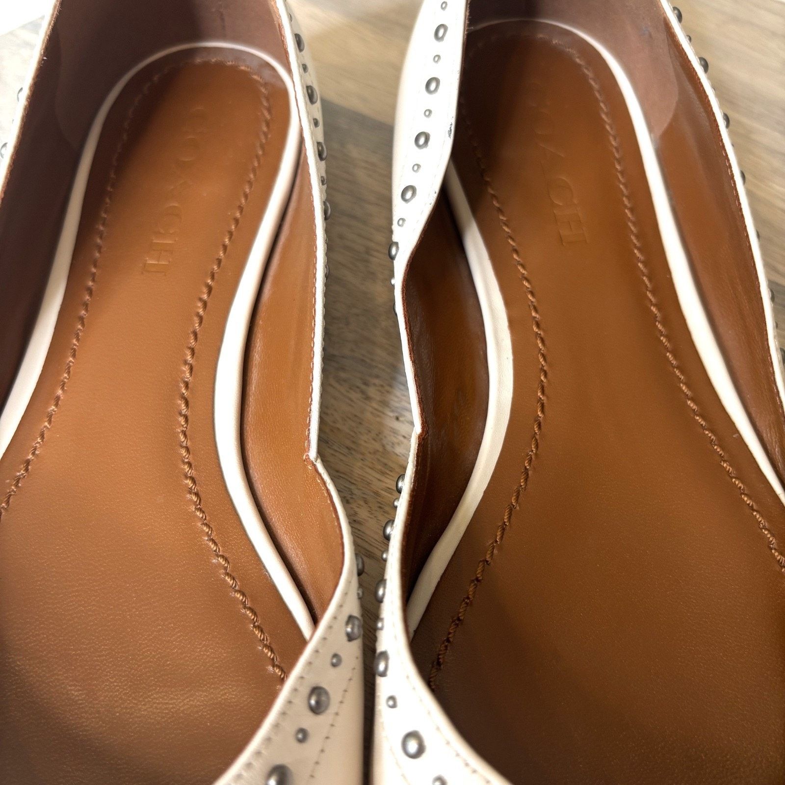 Coach Coach Valintina White Leather Flat Studded Shoes Size 10 B Size US 10 / IT 40 - 4 Thumbnail