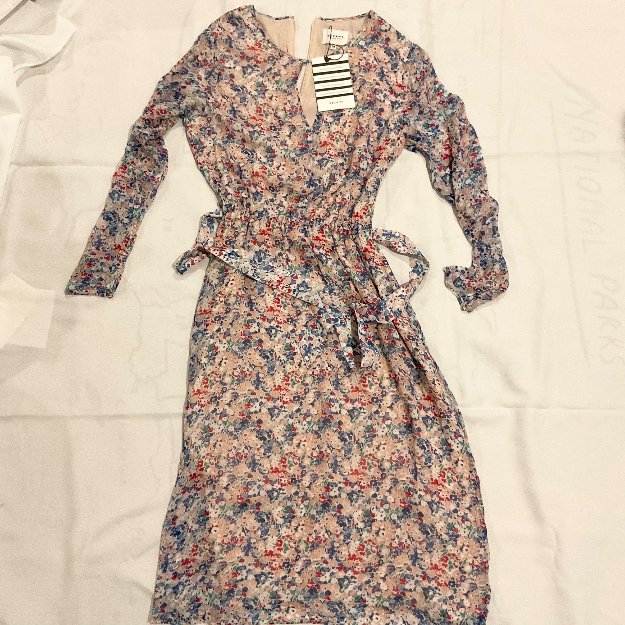 Sezane NWT SÉZANE Victoire MIDI Dress Multicolored Flowers purple p Size M / US 6-8 / IT 42-44 - 2 Thumbnail