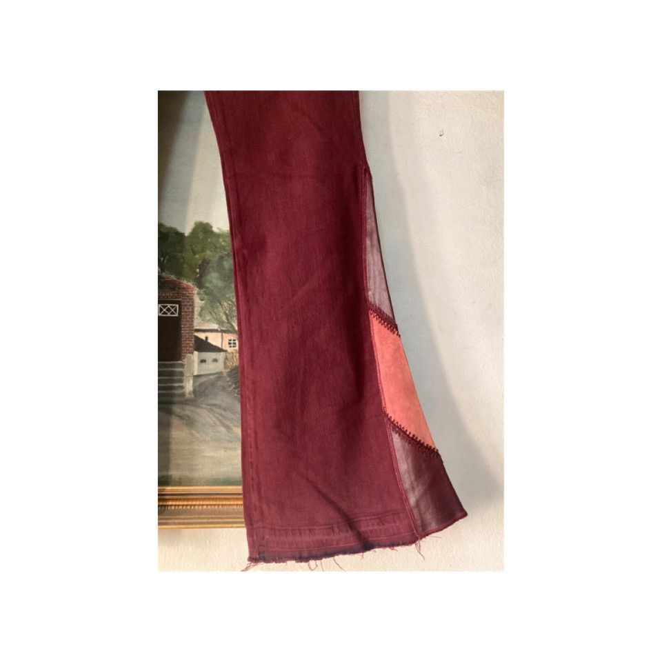 Bebe Vtg bebe Low Rise Flared Stretch Jean w/ Leather Patchwork Size 29" - 4 Thumbnail