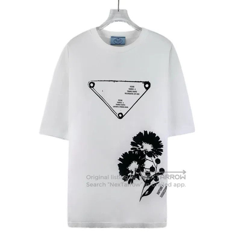 Prada Prada White lace triangle printed cotton round-neck short- Size US L / EU 52-54 / 3 - 1 Thumbnail