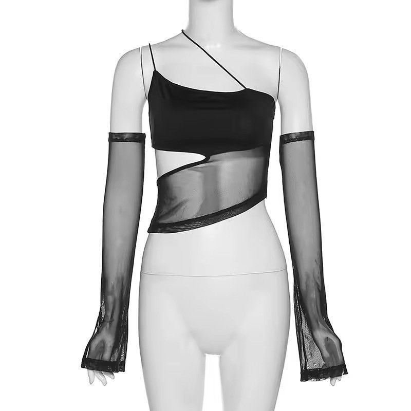 Japanese Brand Cut Out Mesh Crop Top with Sleeves Fairy Grunge Size M / US 6-8 / IT 42-44 - 6 Thumbnail