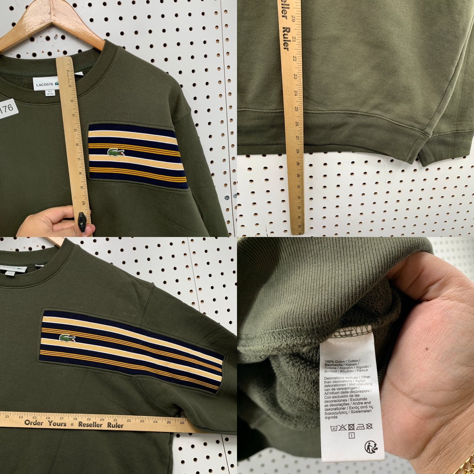 Lacoste Lacoste Sweatshirt Mens 2XL Olive Green Fleece Crewneck Pullover Striped Cotton Winter 2XL Mens Green Lacoste Sweatshirt Size US XXL / EU 58 / 5 - 8 Thumbnail