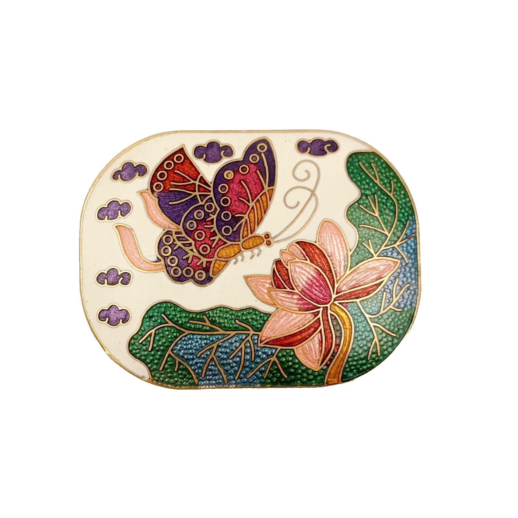 Vintage VINTAGE Cloisonne Butterfly Flower Gold Small Belt Buckle Unmarked 1.8" x 2.4" Size ONE SIZE - 2 Thumbnail